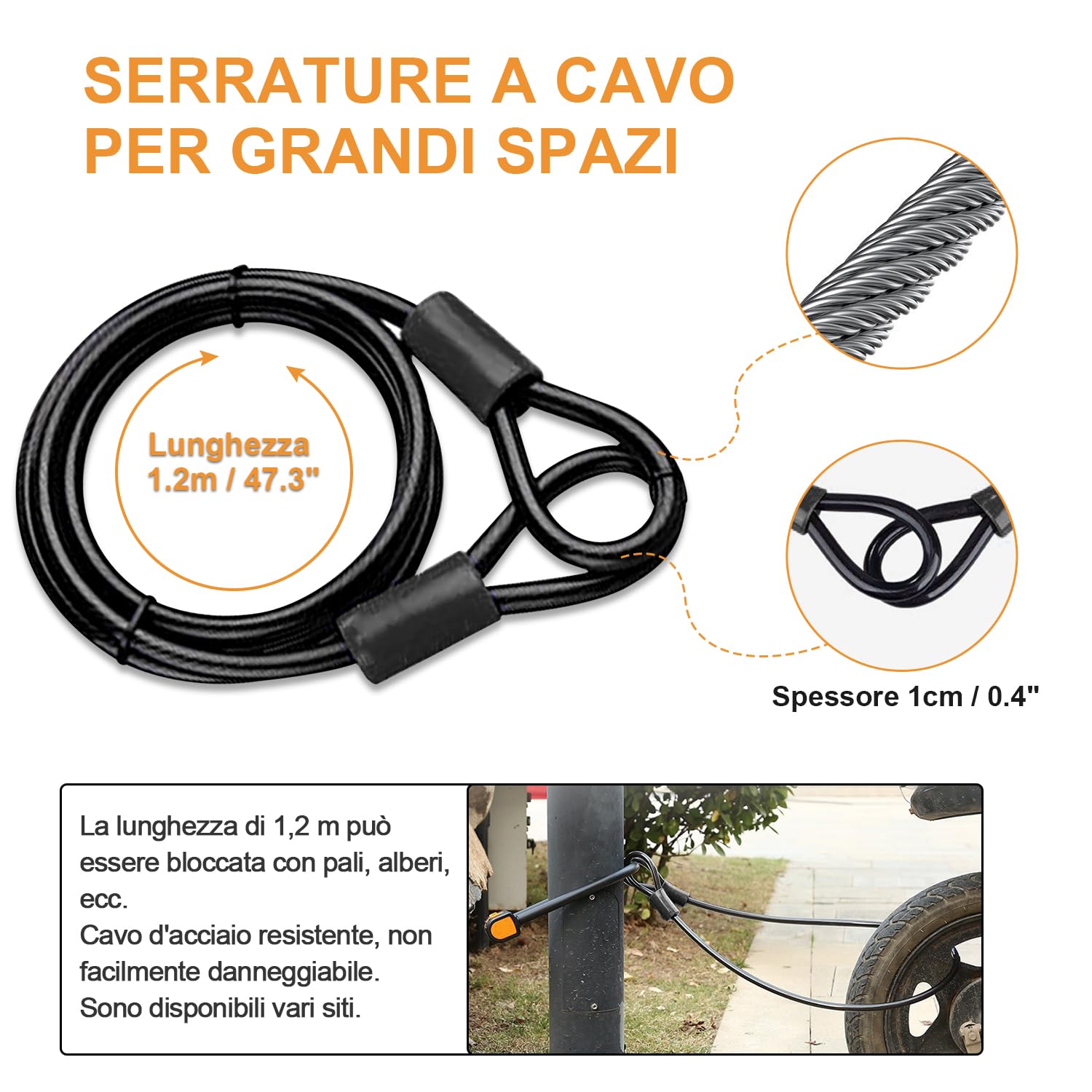 Lucchetto a U per bicicletta, Anti-furto A 4 cifre Serratura a combinazione con cavo, Lucchetto a cavo da 1,2 m per bicicletta, scooter elettrico, moto, porta