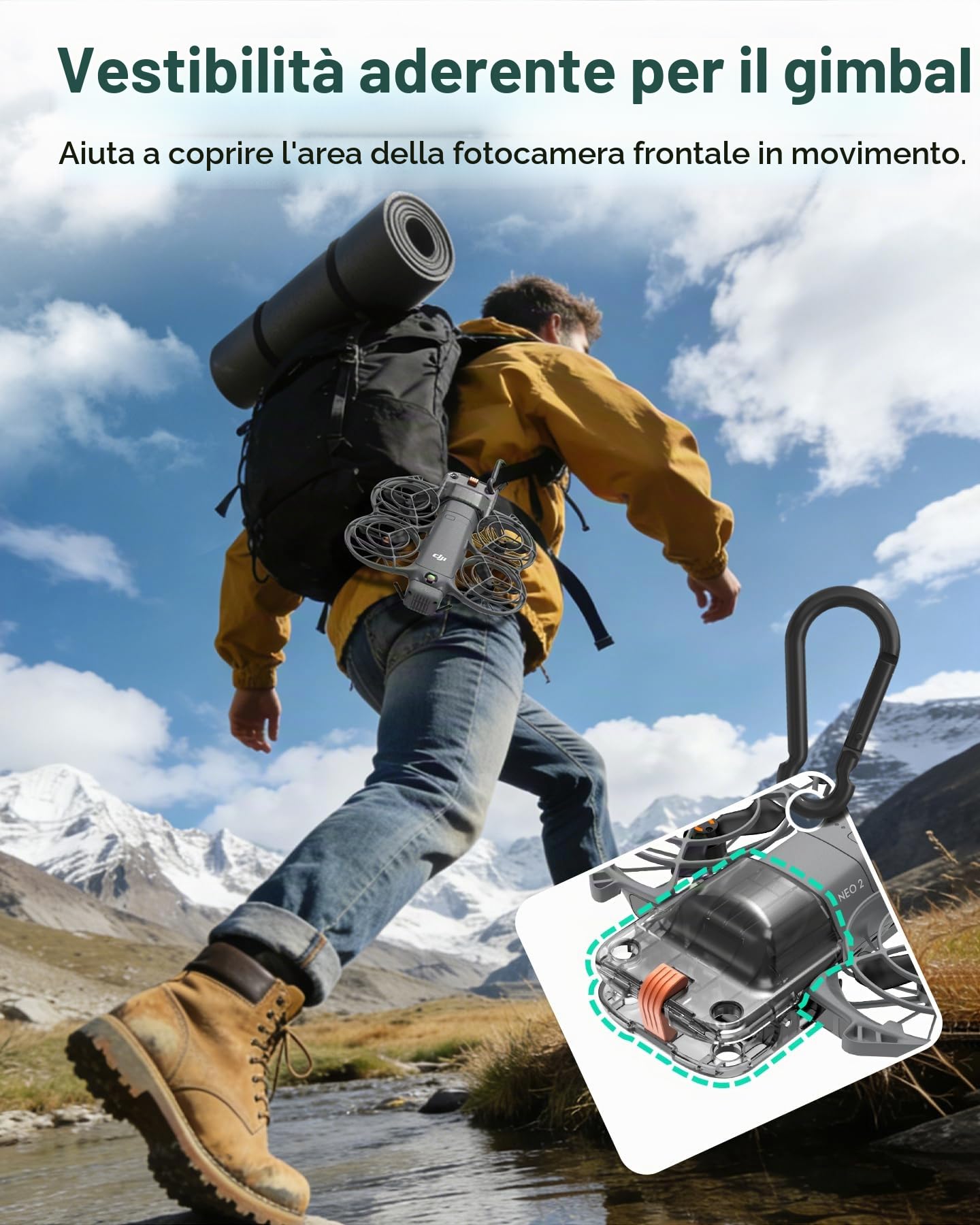 Protezione gimbal per drone DJI Neo 2 | Solo per DJI Neo 2, copertura cardanica compatta con moschettone per zaino, escursionismo, campeggio, viaggi e conservazione