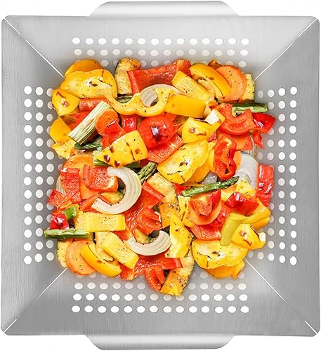 Miniatura 1 de WAAOON Cesta de parrilla para parrilla al aire libre, resistente de acero inoxidable, cuadrada, antiadherente, para verduras, pescado, mariscos y