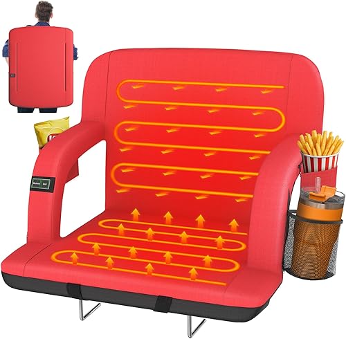 Miniatura 8 de HOPERAN Asientos de estadio con calefacción de doble cara para gradas con soporte de espalda, 3 niveles de calefacción para estadios con respaldo,