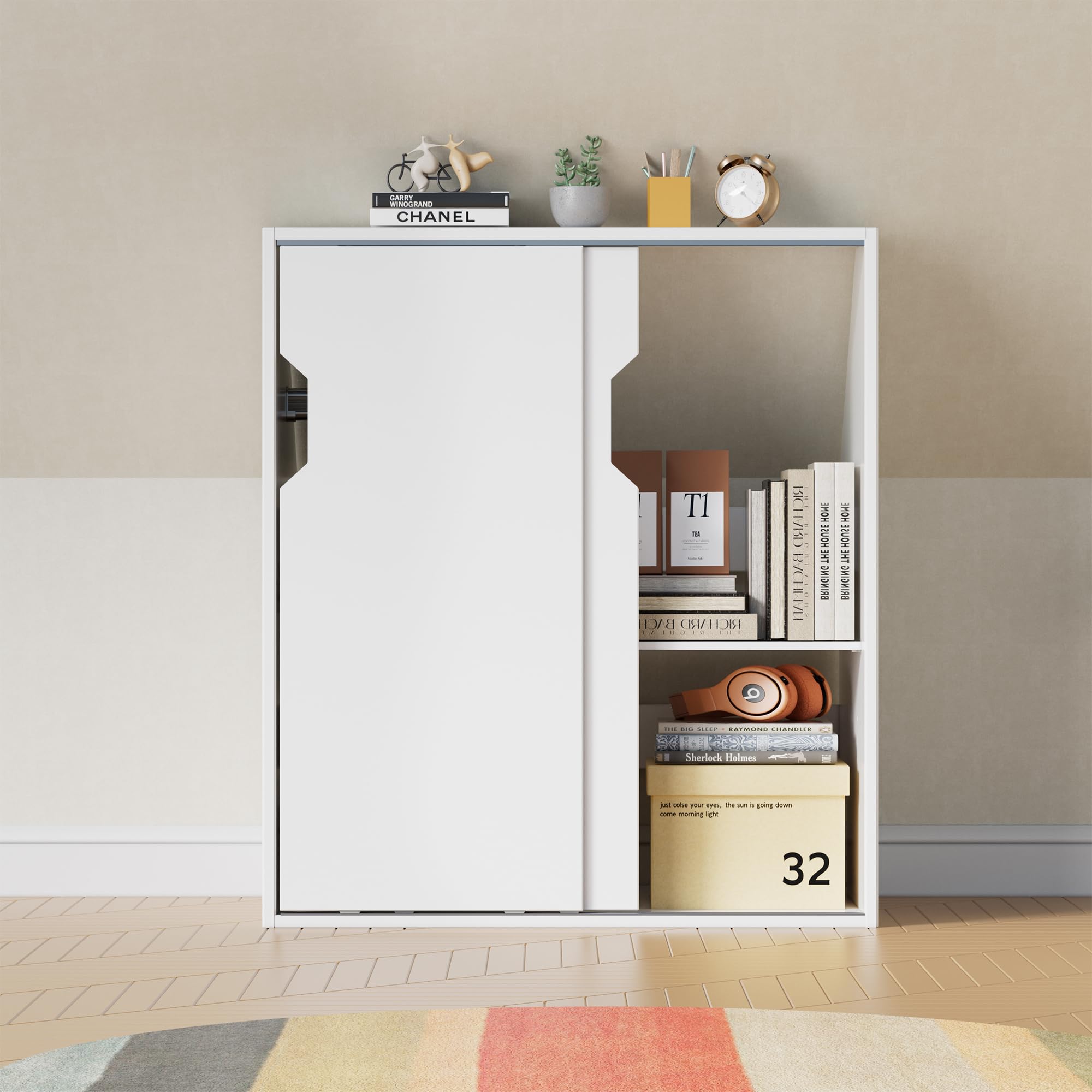 MSFE Dachschrägenschrank mit 2 Türen, Dachschrägenregal 100 x 80 x 52CM Kleiderschrank im schräger Wand Bücherregal in Holz geeignet für die platzsparende Aufbewahrung unter Dachschrägen Weiß