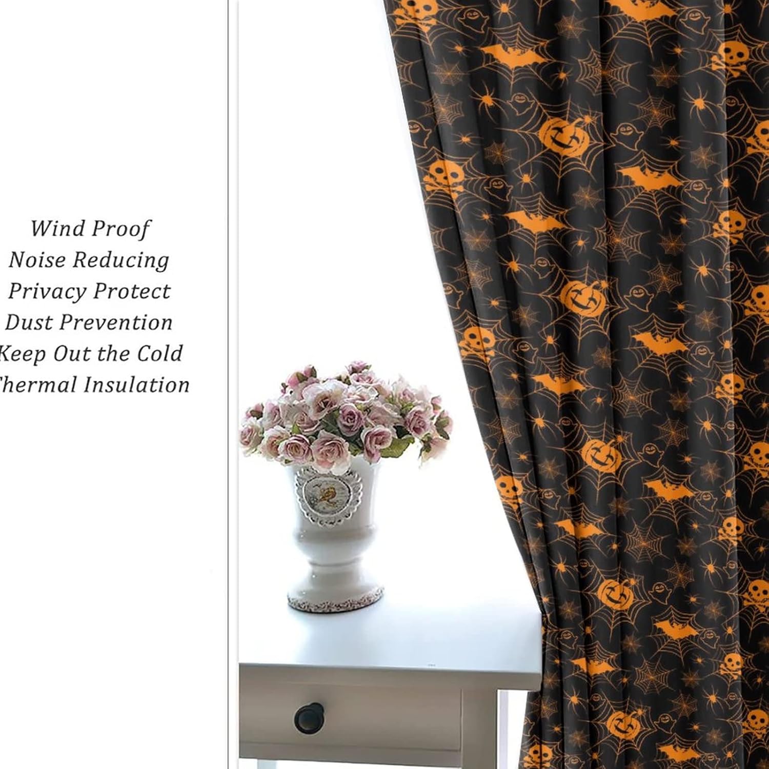 Black Orange Gradient Halloween Skull Blackout Curtains for Bedroom,Spider Web Ghost Pumpkin Grommet Thermal Insulated Room Darkening Curtains Window Drapes 2 Panels 45L x 21W