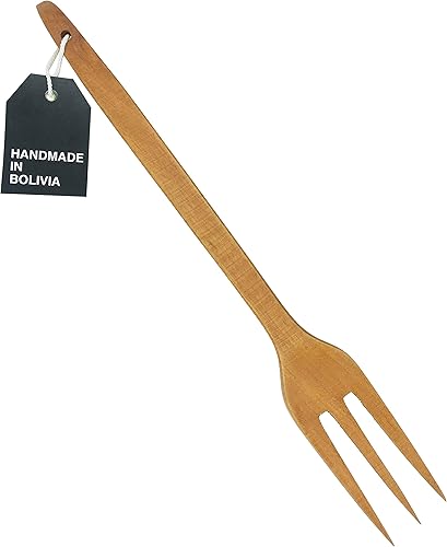 Utensilios de cocina de madera para servir de alta resistencia al calor, hechos a mano (tenedor de madera - tres púas)