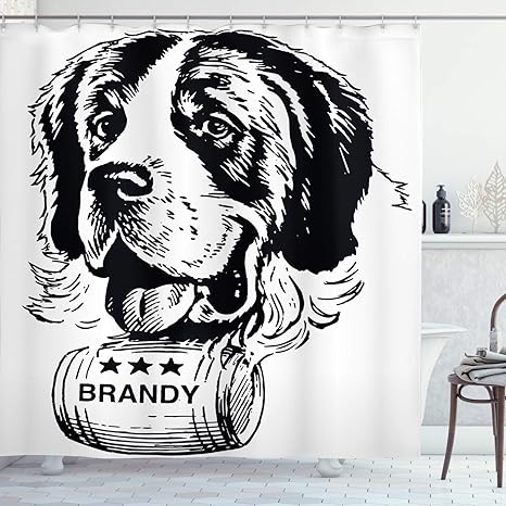 Amazon Man Cave装飾シャワーカーテンby Ambesonne セントバーナードrolling Kegのブランデーのウイスキーのスケッチ星レトロ ファブリックバスルームdecorセットwithフック ブラックとホワイト 69 W By 70 L Sc シャワーカーテン ホーム キッチン