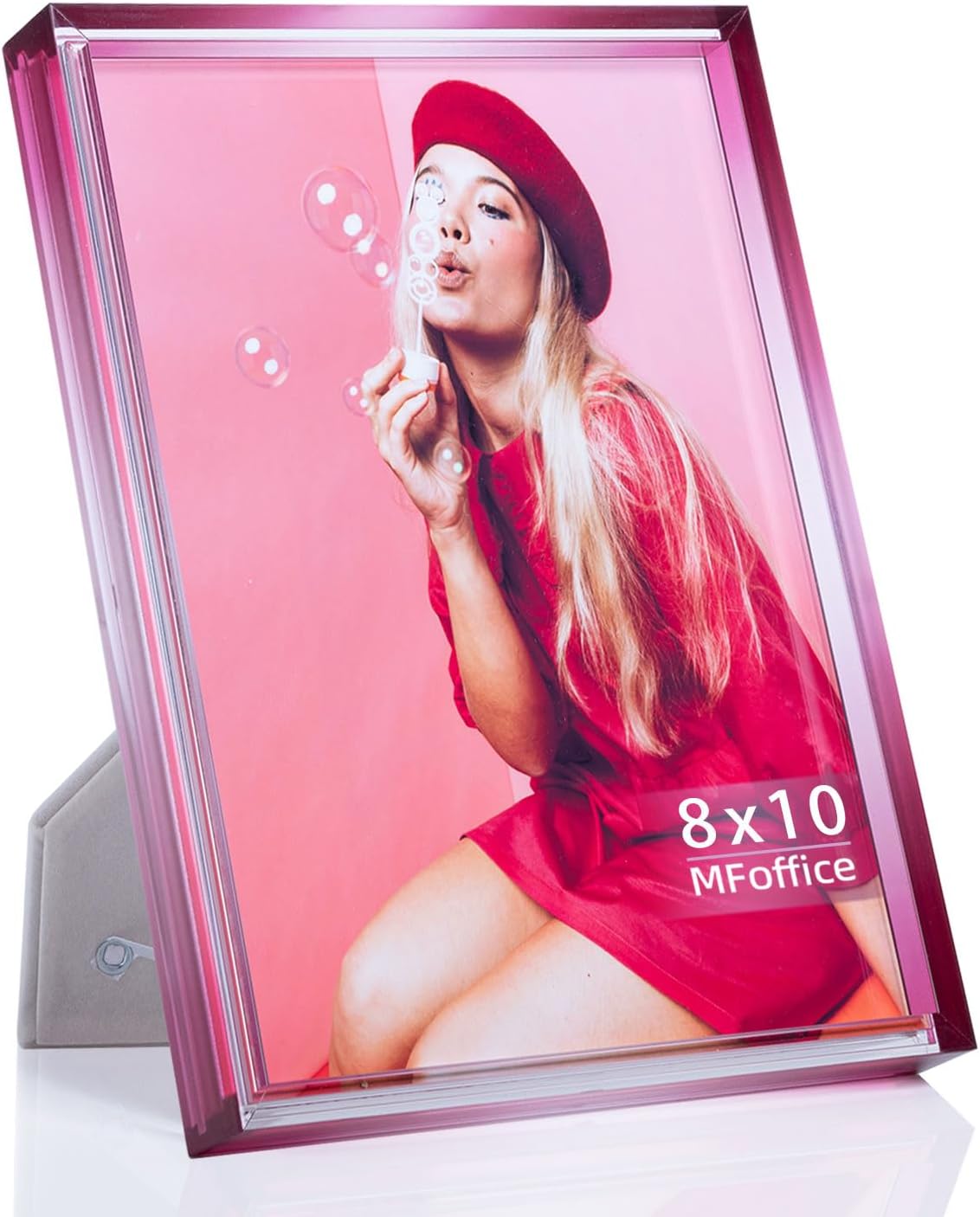 Gradient 8x10 Acrylic Picture Frame - Fits 5x7 with Mat or 8x10 without Mat, with Tabletop Stand & Wall Mount for Home Office Decor, Rose Red, 1Pack