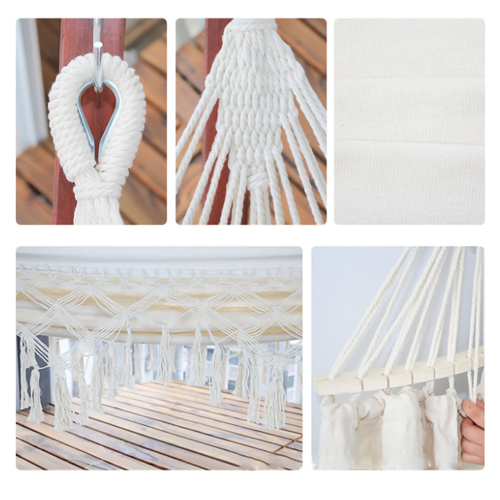 Adultes Jardin hamac, hamac tricoté pour 2 Personnes en macramé de Bohême avec Poutre d'équilibre Anti-roulis hamacs portatifs adaptés au Camping et à la randonnée intérieurs et extérieurs,A