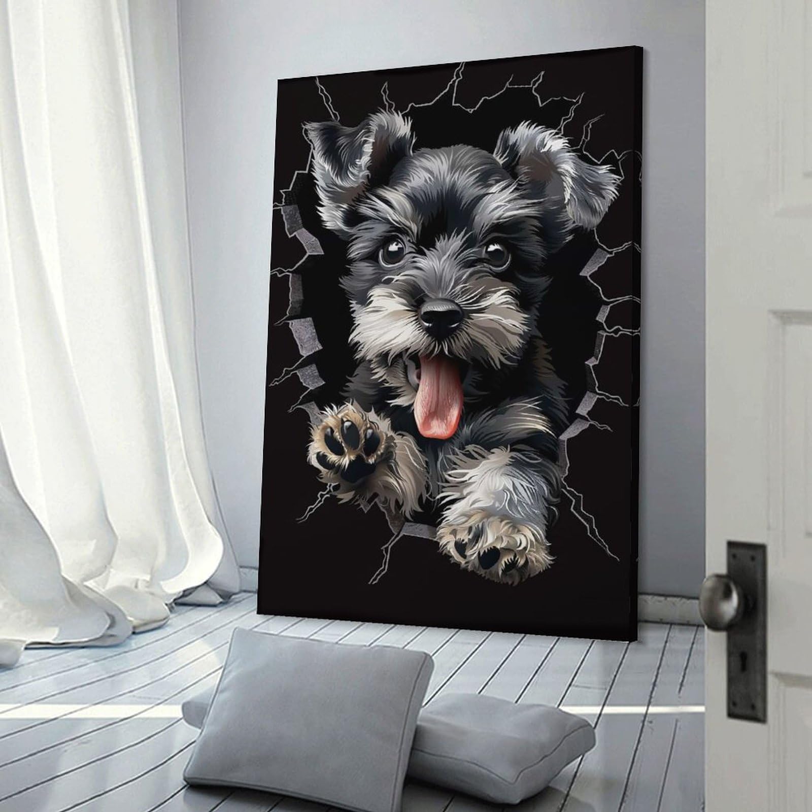 Junmoney Miniature Schnauzer Canvas Wall Decor 20x30inch(50x75cm), for Home Lounge, Bedroom Or Reading Nook, A Home Accent with Warm Character
