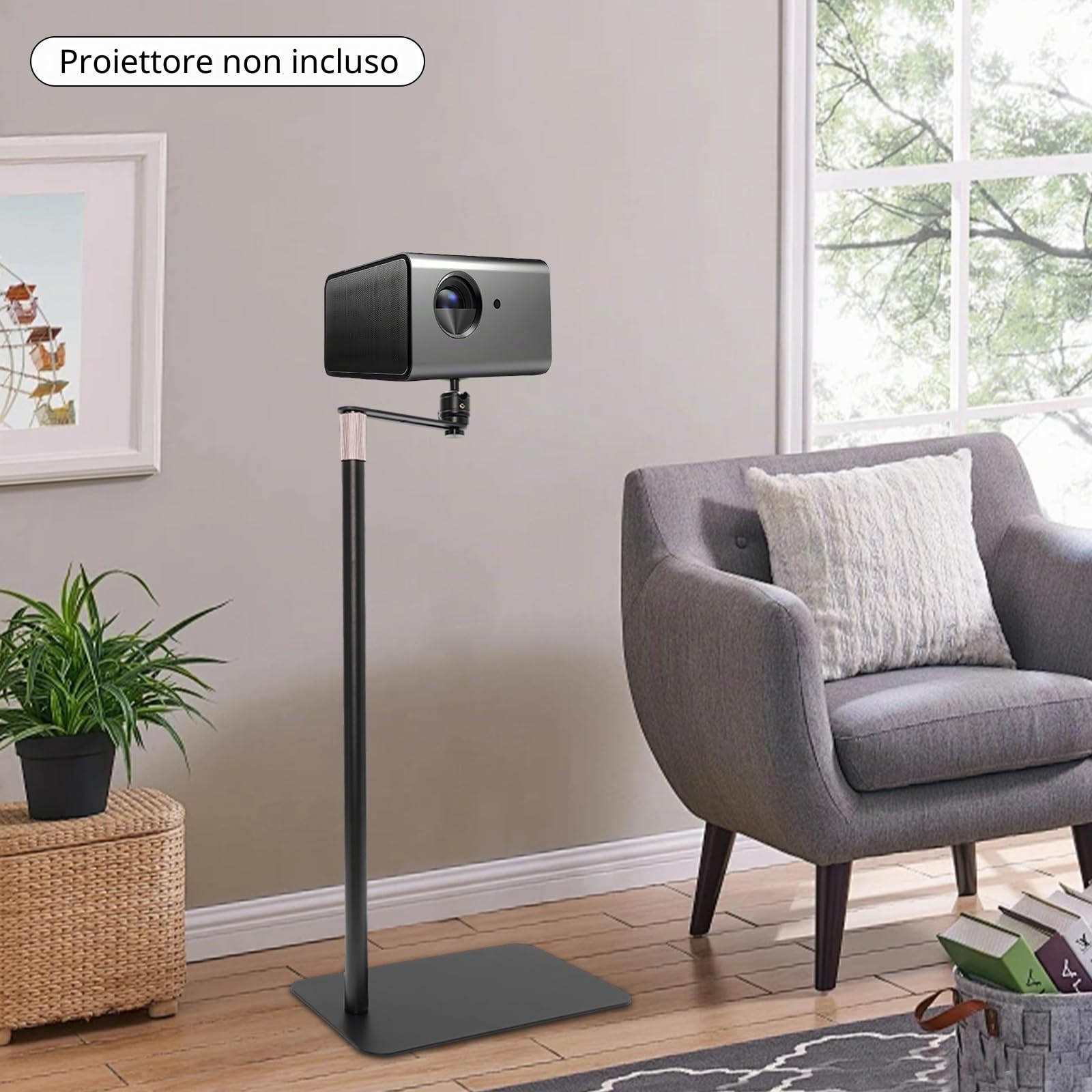 Supporto per proiettore Girevole a 360° Supporto per proiettore nascosto Altezza regolabile per camera da letto soggiorno ufficio (nero)