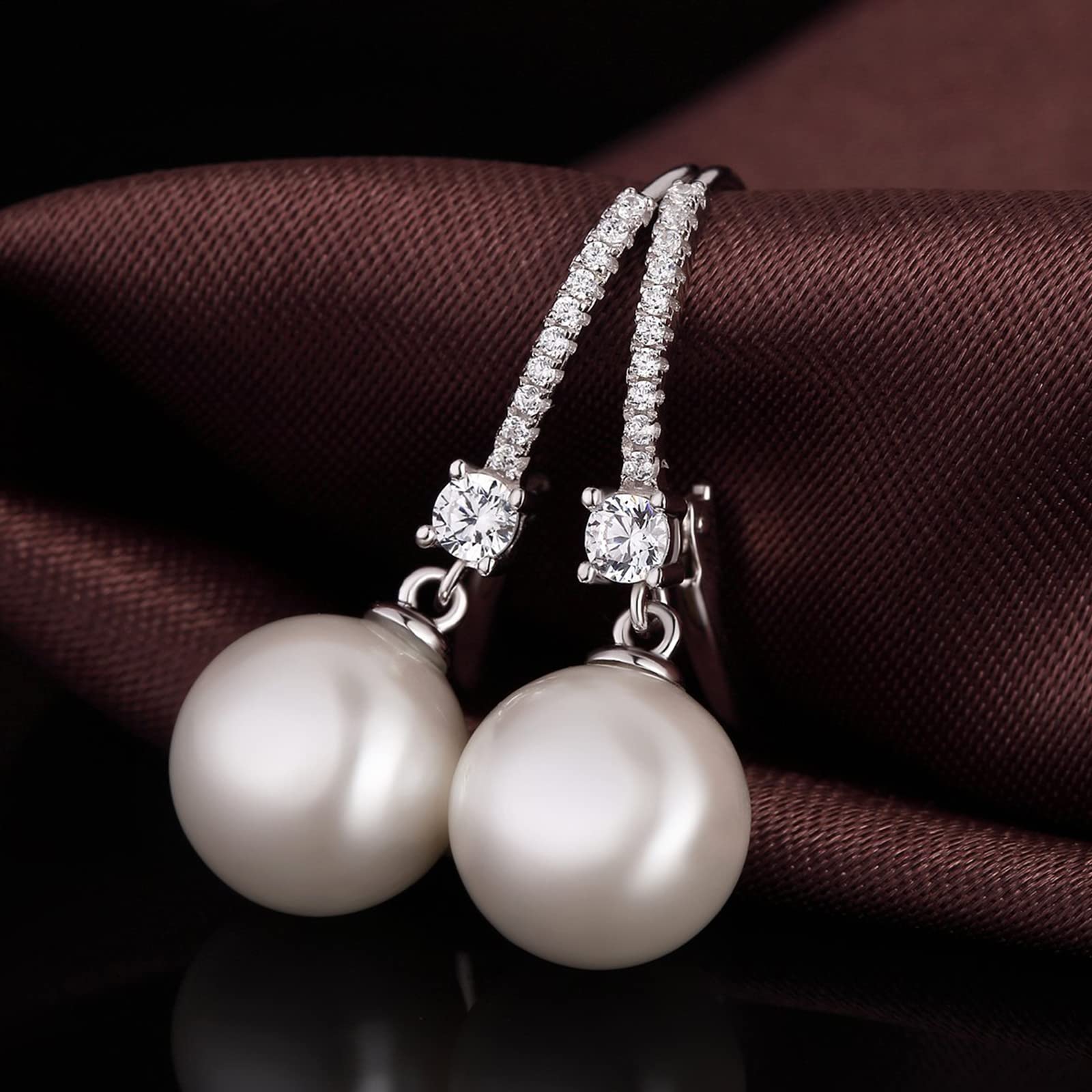 Orecchini Perle Donnain Argento Sterling 925 Leverback Orecchini Pendenti Perla Zrconi Diamantati Perle Gioielli Regali per Donne Matrimonio Spose 8/10 mm