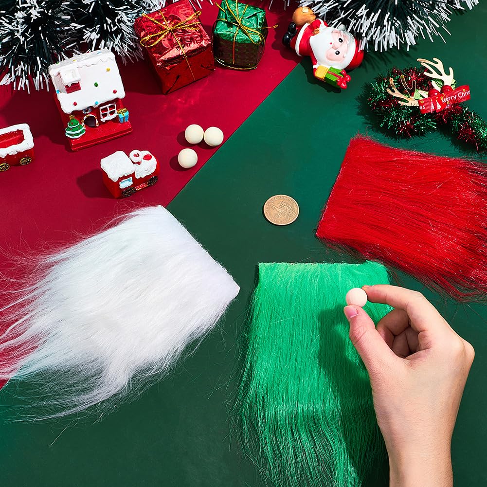 SOFPLATE 12 Sets 3 Colors Gnomes Beard Kit Christmas Gnome Beard and Nose White Red Green Faux Fur Fabric Unfinished Wood Balls Decorations for DIY Crafts Party Halloween Easter Festival Ornaments - Image 3