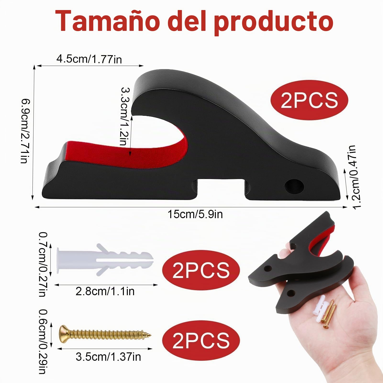 Soporte Katana Pared Negro con Acolchado de Terciopelo Exhibición Espada Samurái Gancho