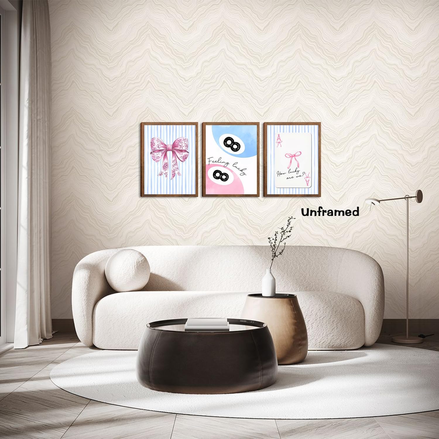 Moarmxiy Pink And Blue Coquette Preppy Wall Art Set Of 3, Funny Cute Bow Poker 8 Ball Posters Aesthetic Canvas Decor Painting for Bathroom Living Room Dorm Home Decor 12x16In Unframed