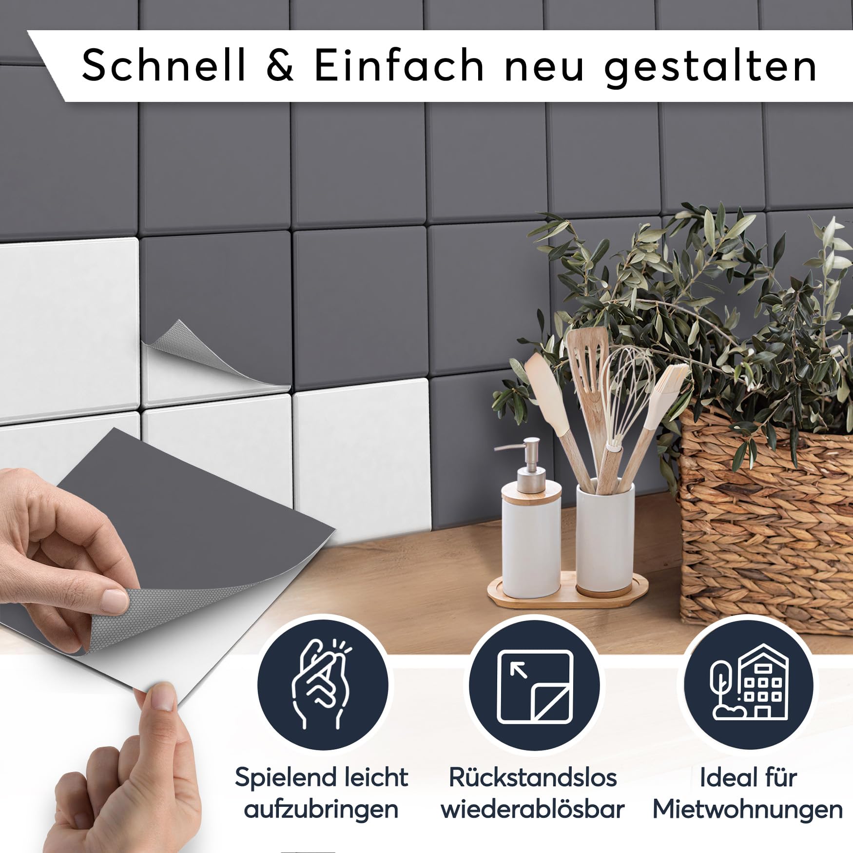 Badfliesen I Selbstklebende Fliesensticker Fliesen Tattoo Küchen-Folie Wand Deko I 10x10 cm Farbe Grau Light - 36 Stück