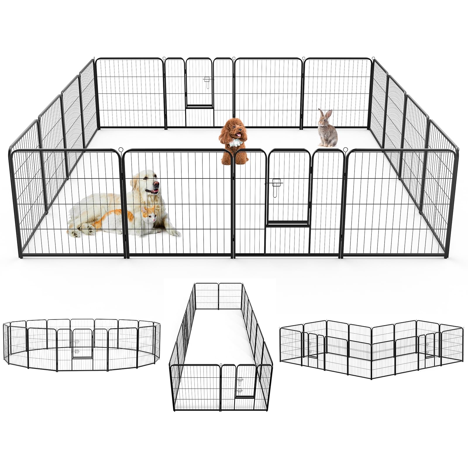 NEWBULIG Dog Playpen Indoors 32 Inch 16 Panels for Small and Medium Dogs Portable and Foldable Pet Fence with Door Heavy Duty Metal Dog Exercise Play Pen for Outdoor Yard