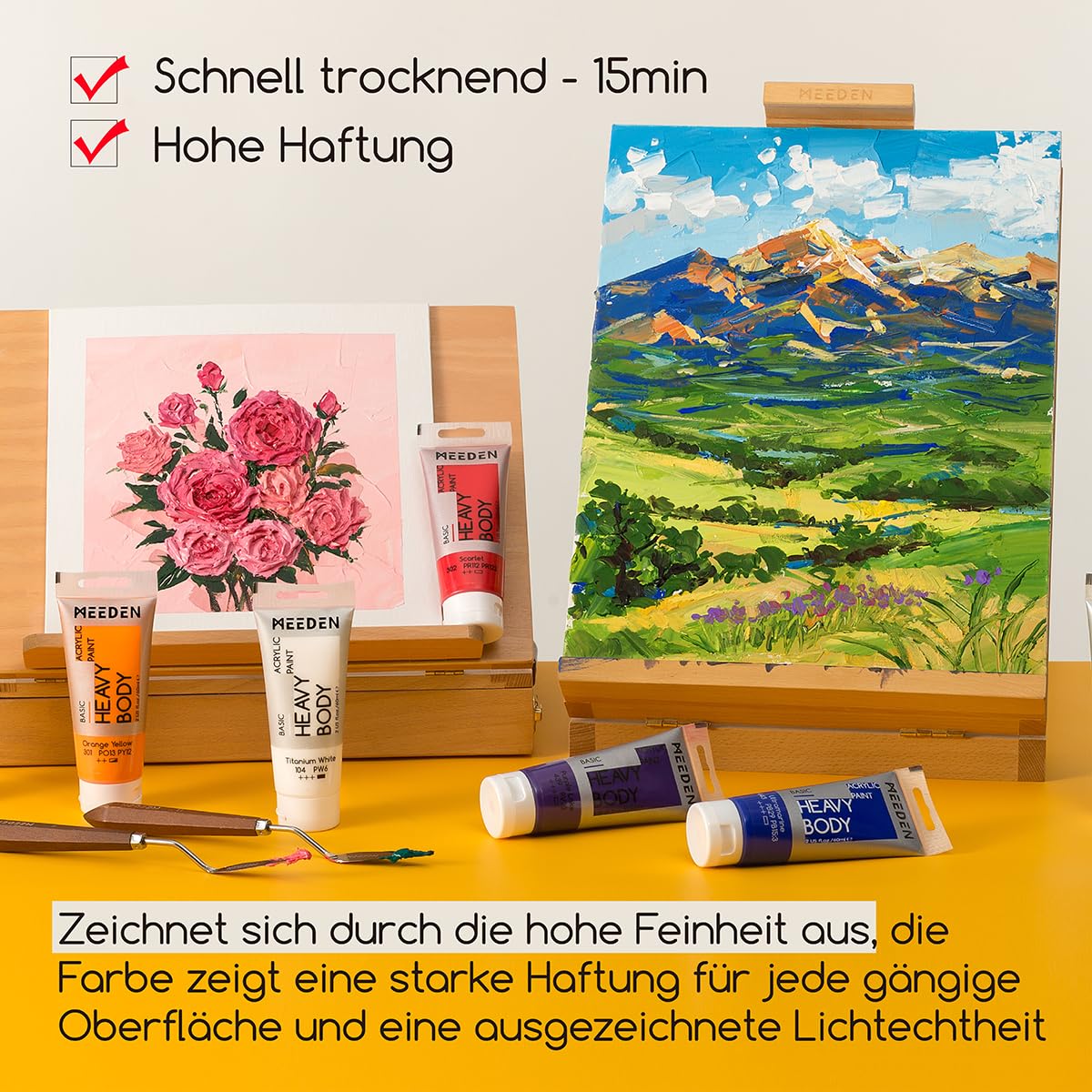 MEEDEN Heavy Body Acrylfarben Set: Matt Acrylic Paint mit 24 x 60 ml für Leinwand Holz Bemalen - Grundfarbe Acryl Set mit intensiver Pigmentierung für Anfänger Künstler Kinder Student Erwachsene