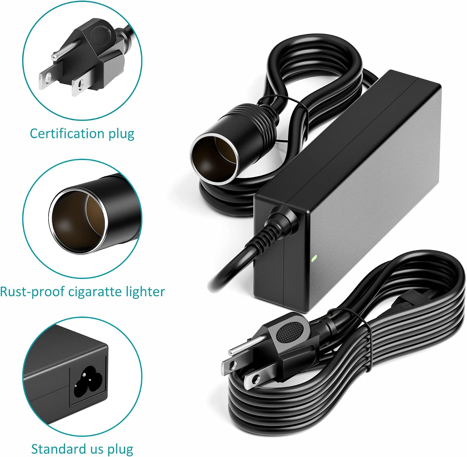 AC to DC Converter, 110V / 120V to 12V Converter, 10A 120W Cigarette Lighter Adapter to Wall Plug, 7.87 Ft Cord, DC 12 Volt Power Supply Adapter Transformer for Car Travel Cooler Inflator