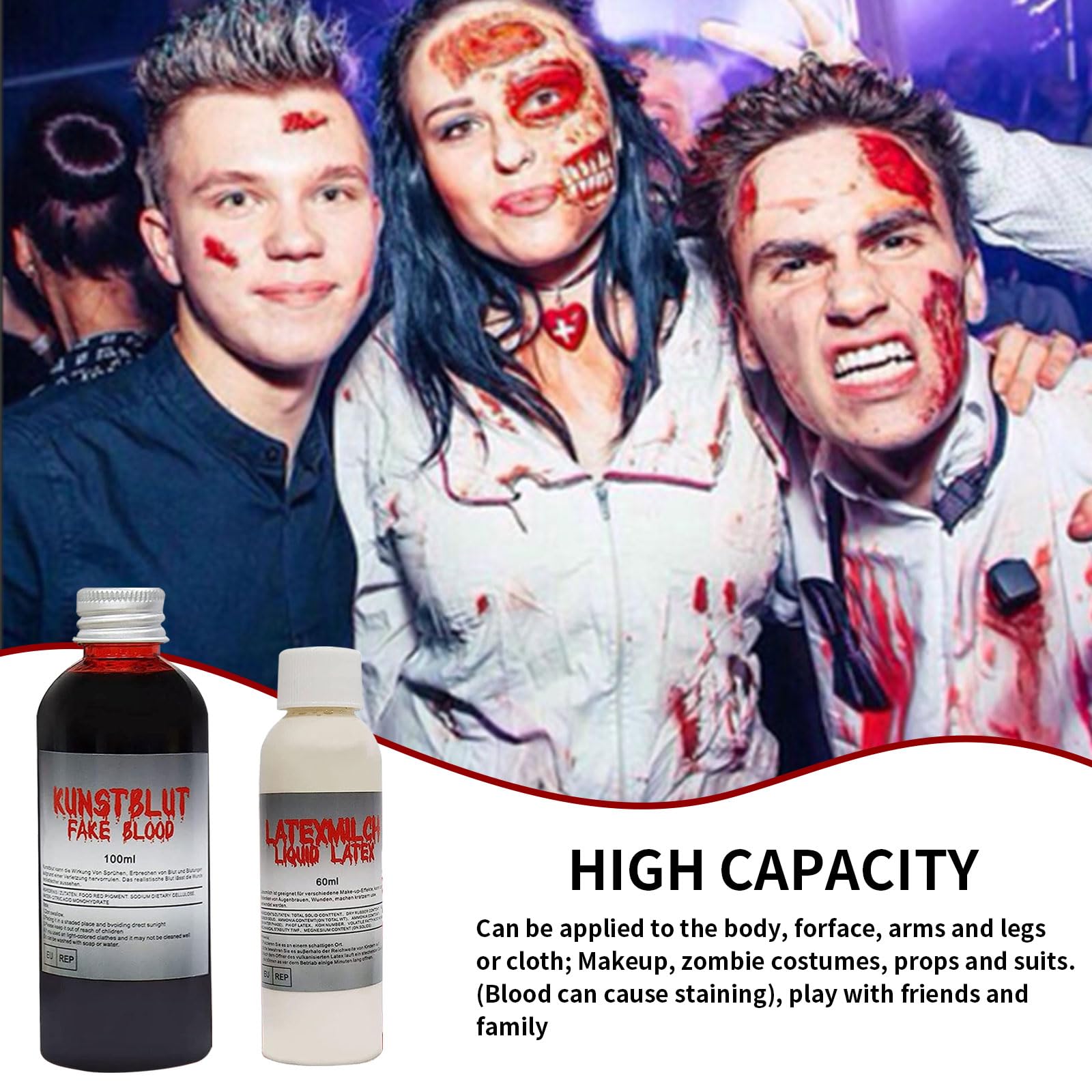 Fałszywa krew, 100 ml fałszywej krwi, Halloween sztuczny makijaż, makijaż na Halloween, efekt specjalny makijaż, zmywalna sztuczna krew, makijaż na Halloween, malowanie krwi dla zombie rany wampira