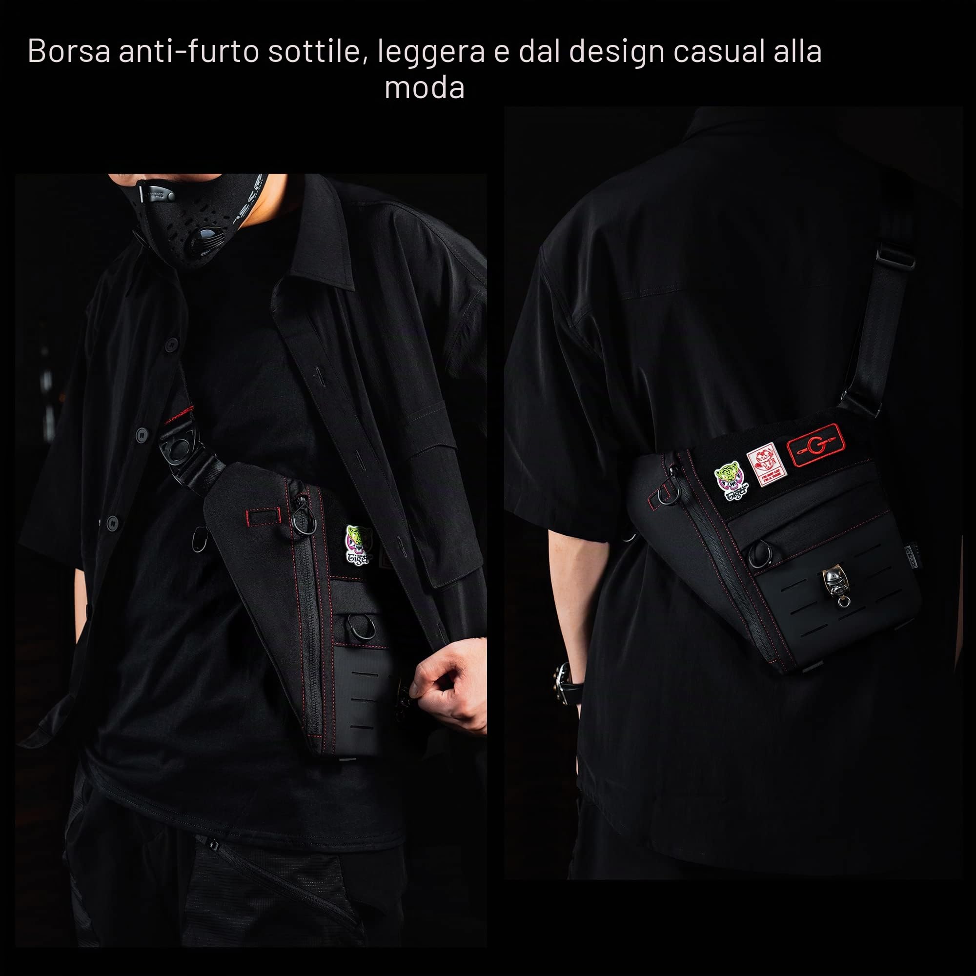 TACTICAL_GEEK Cache L1 Borsello Uomo Tracolla Multiscomparto Impermeabile Tracolla Uomo Antifurto Spalla Petto Borsa a Tracolla Unisex per Il Lavoro, i Viaggi, L'uso Quotidiano Marsupio Uomo Tracolla