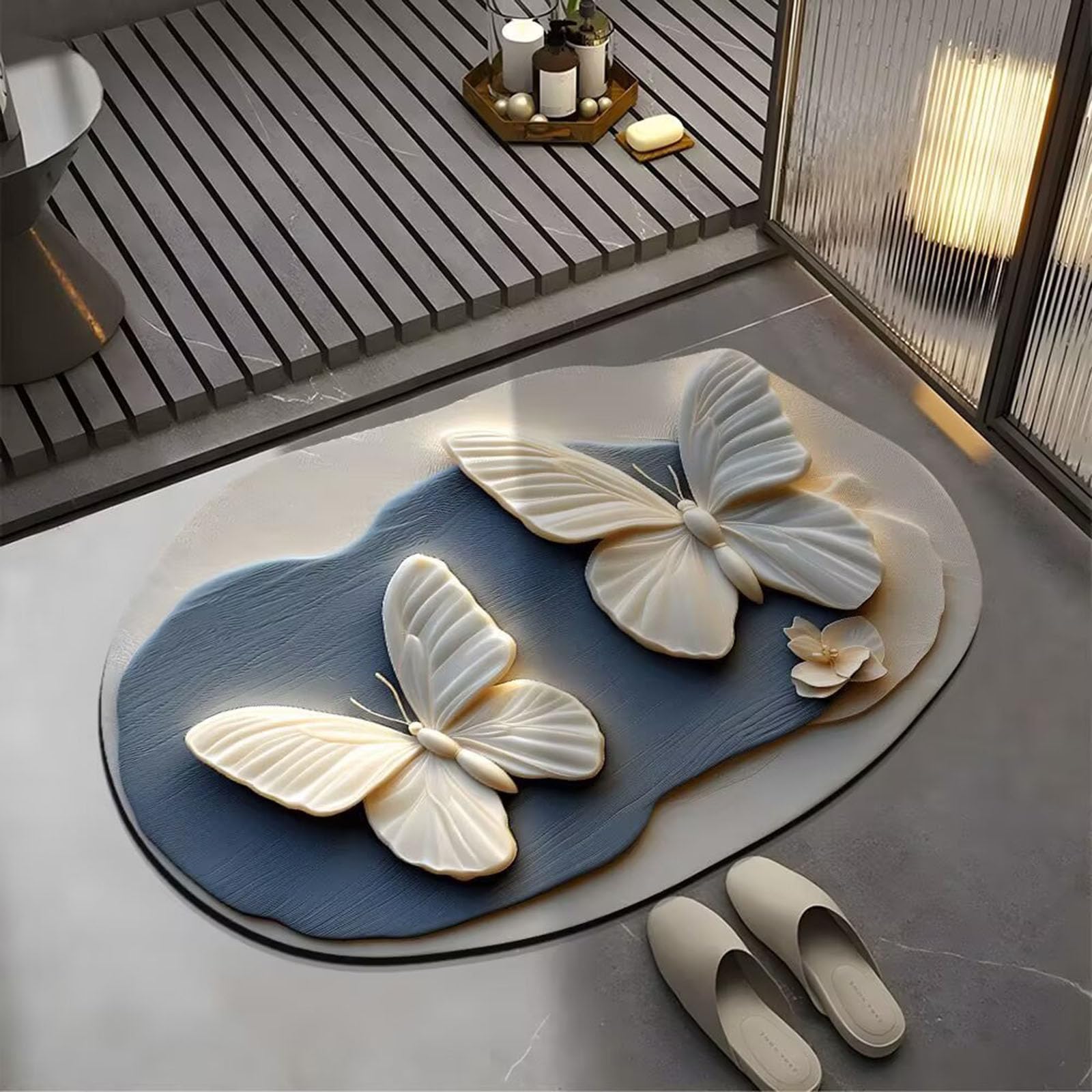 Tapis absorbant antidérapant 80x120cm à motif 3D réaliste pour douche et extérieur