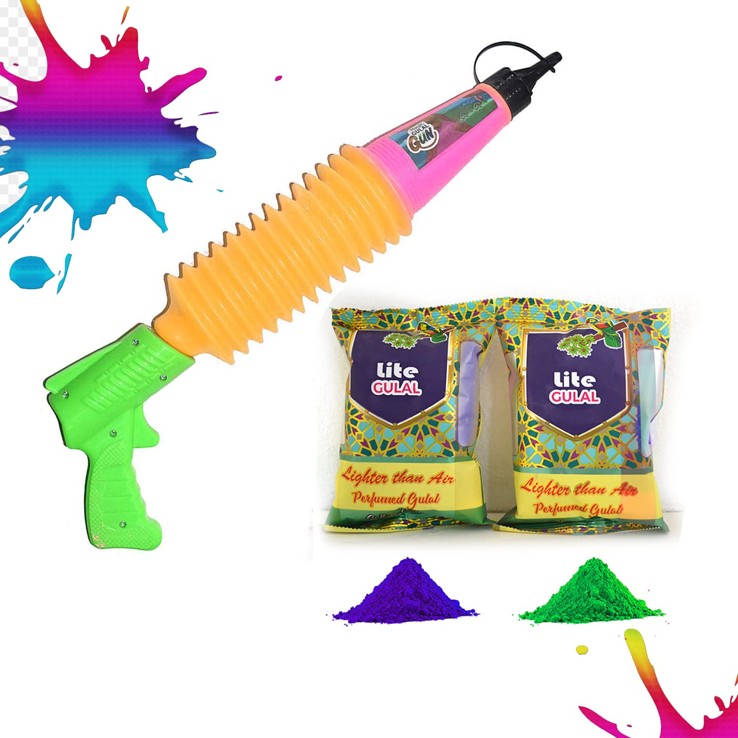 CraftVatika Holi Colour Gulal Pichkari Organic Holi Colours for Kids Natural Holi Prefilled Gulal Pichkari with Refill Gulal Packet 160g (80g x 2) for Festival Party Holi Party
