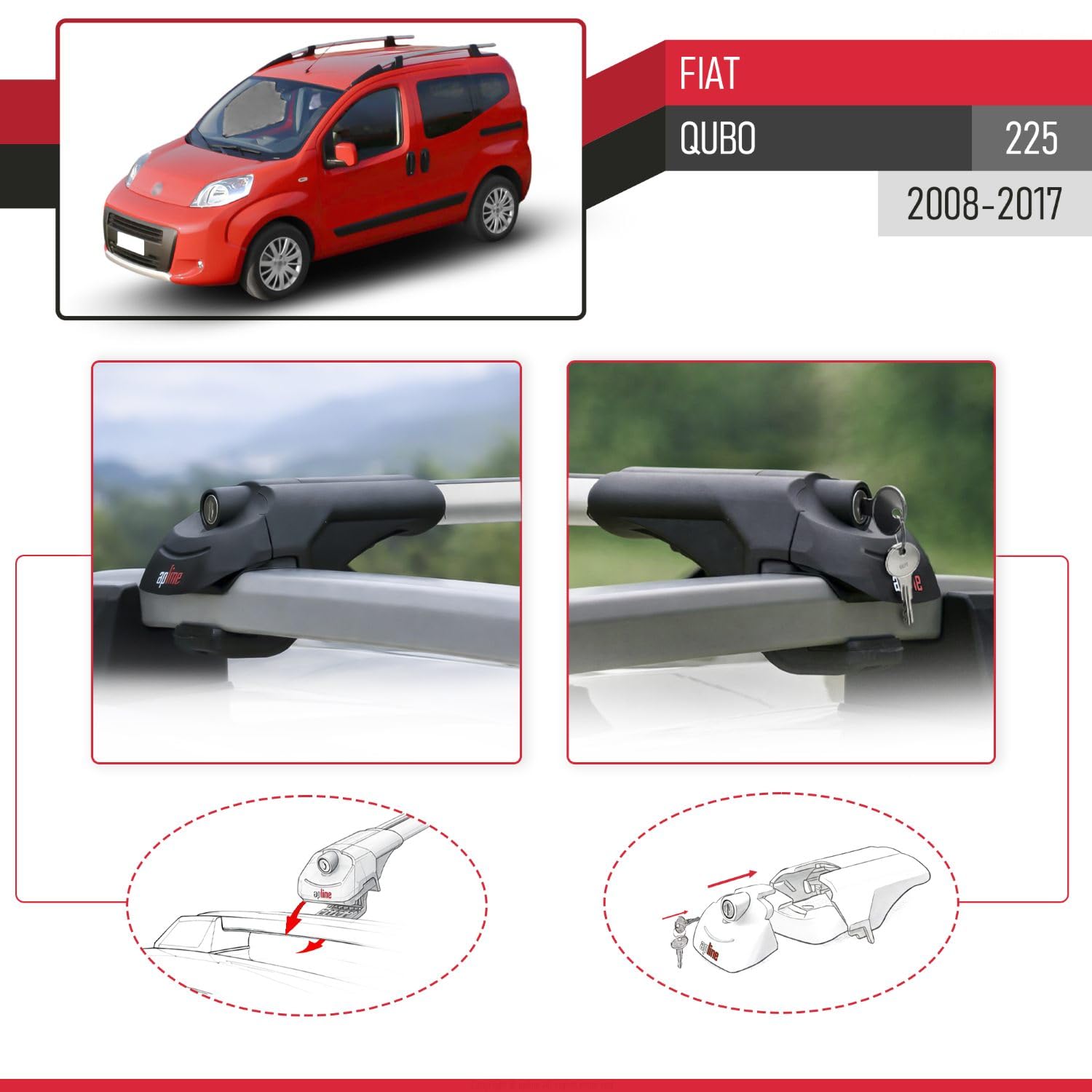 Compatibile con Fiat Qubo (225) 2008-2017 Modello ACE-1 Barre Tetto Portapacchi Auto Barre Portatutto Grigio Alluminio 2 Barre