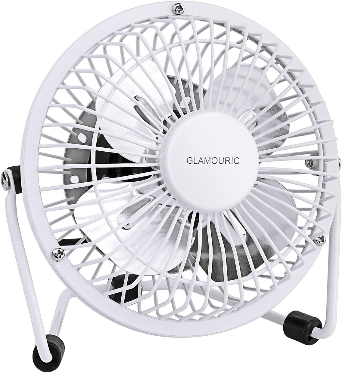 GLAMOURIC Mini Metal Table Fan Small USB Quiet Portable Desk Fan High Compatibility White - For Home, Office