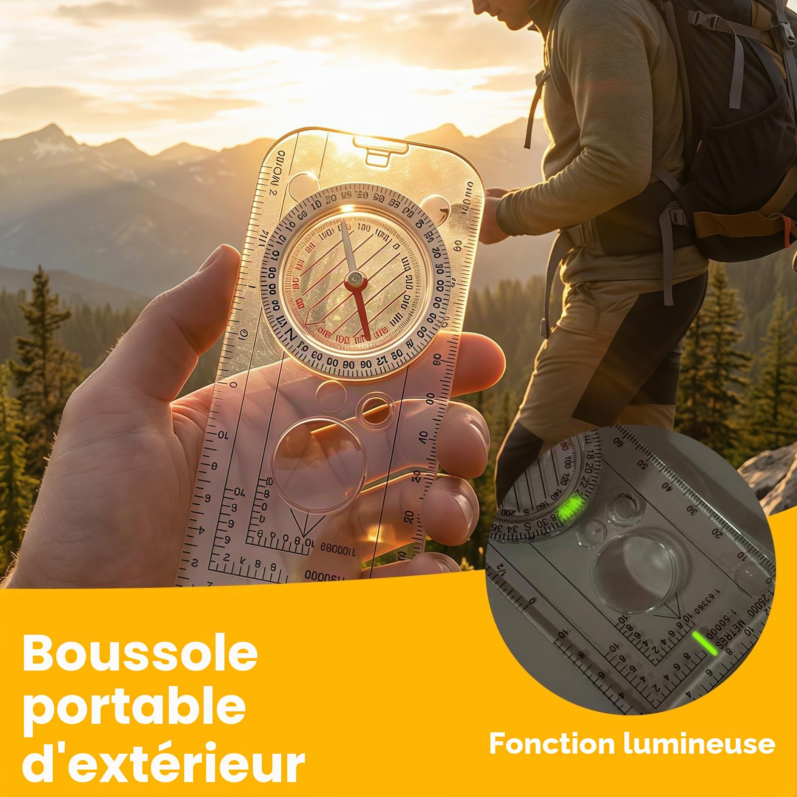 Boussole d'orientation - Boussole de randonnée - Boussole de scout avancée pour le camping et la