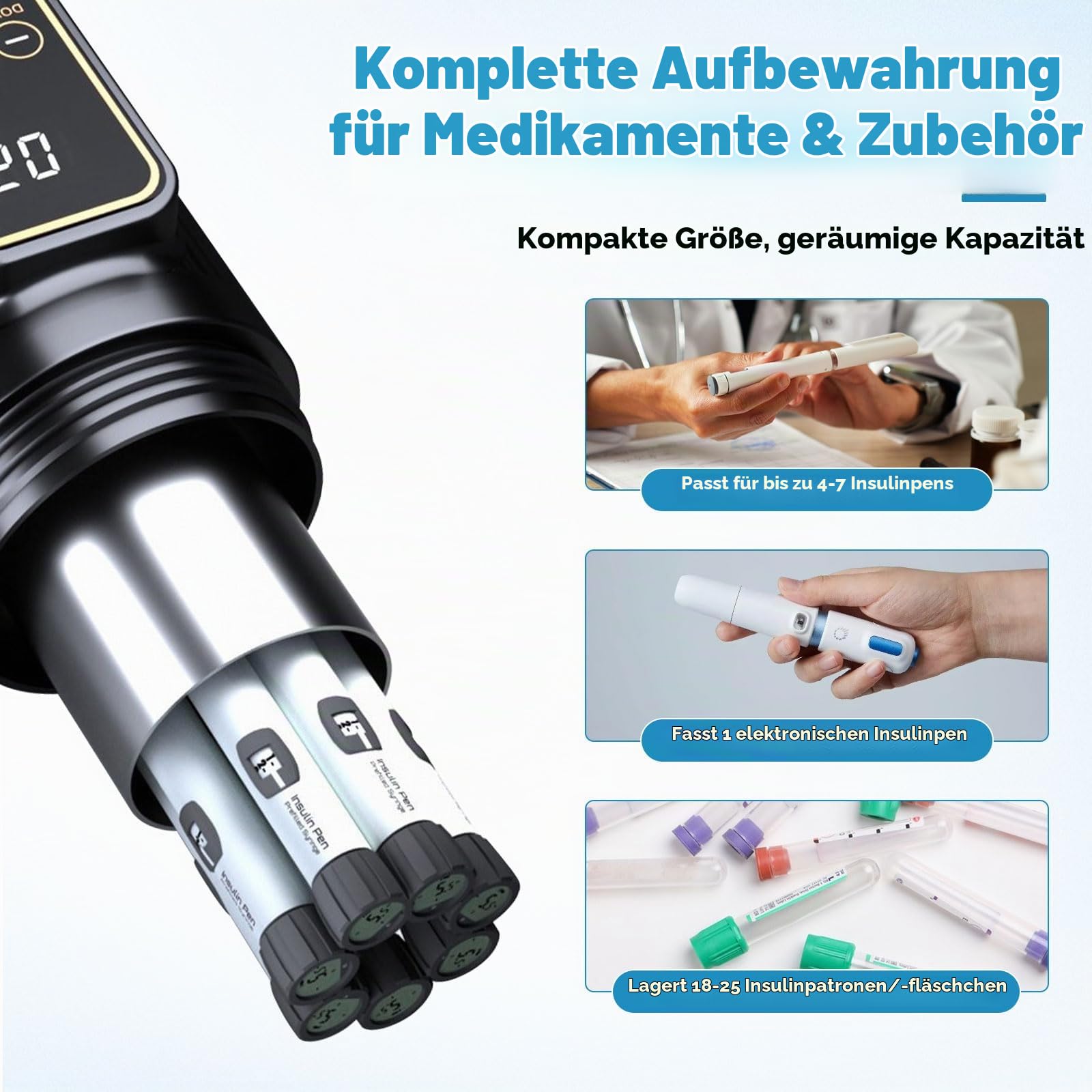 Elektrische Insulin-Kühlbox, 2-8 ℃ Thermostat-Diabetiker-Injektionskühlschrank mit 3C-zertifizierter Batterie, Touchscreen, Fluggenehmigt, Mini-Peptid-Kühlschrank für Reisen, Camping