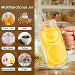 24 oz Mason Jar Cups avec poignées, large bouche grande tasse de café glacé avec des Lids de bambou & Paille, Tasses en verre Pots à boire Tumbler pour smoothie de jus d'eau froide party Boissons, Ensemble de 4