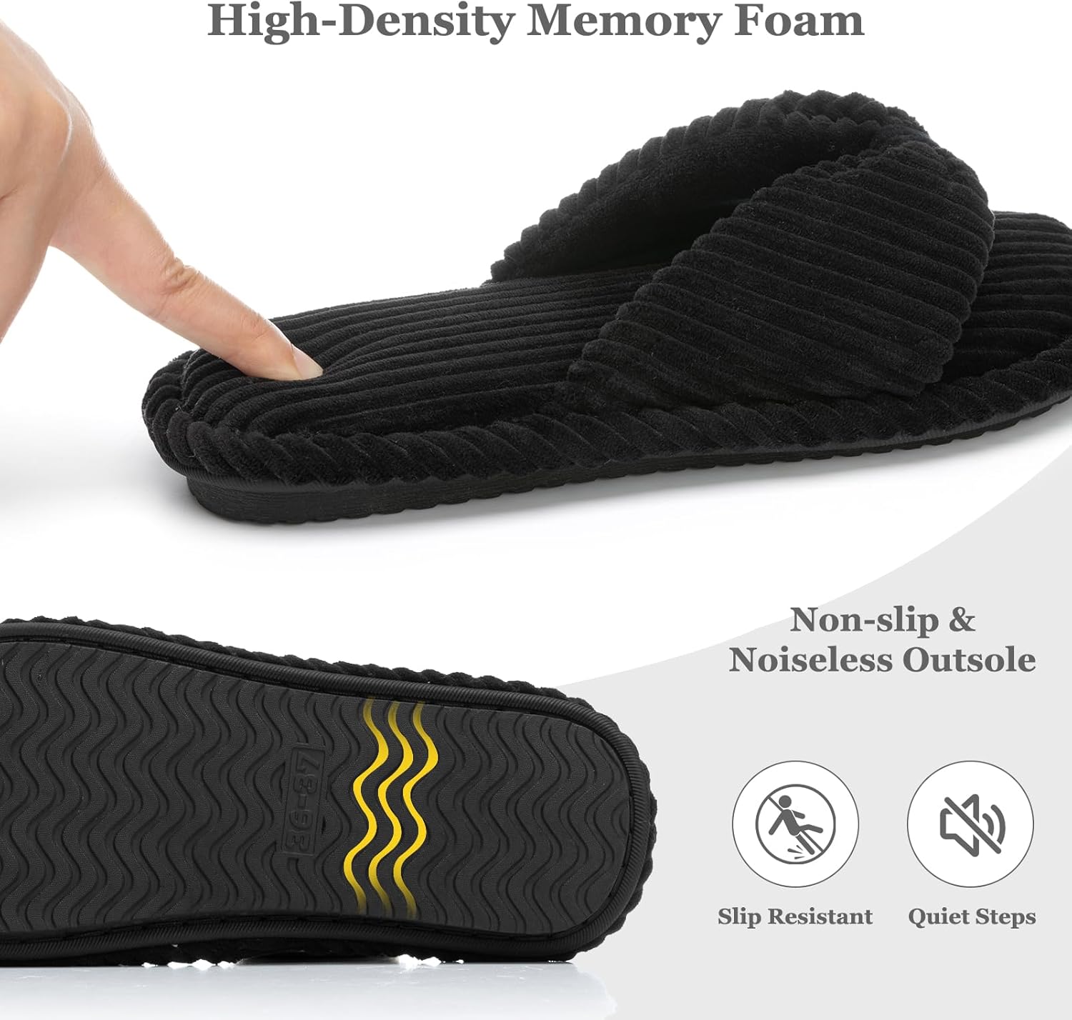 Womens Flip Flops Slippers with Memory Foam Cute Corduroy Bow House Slippers Indoors Outdoors Soft Anti-Skid Open Top - Image 5