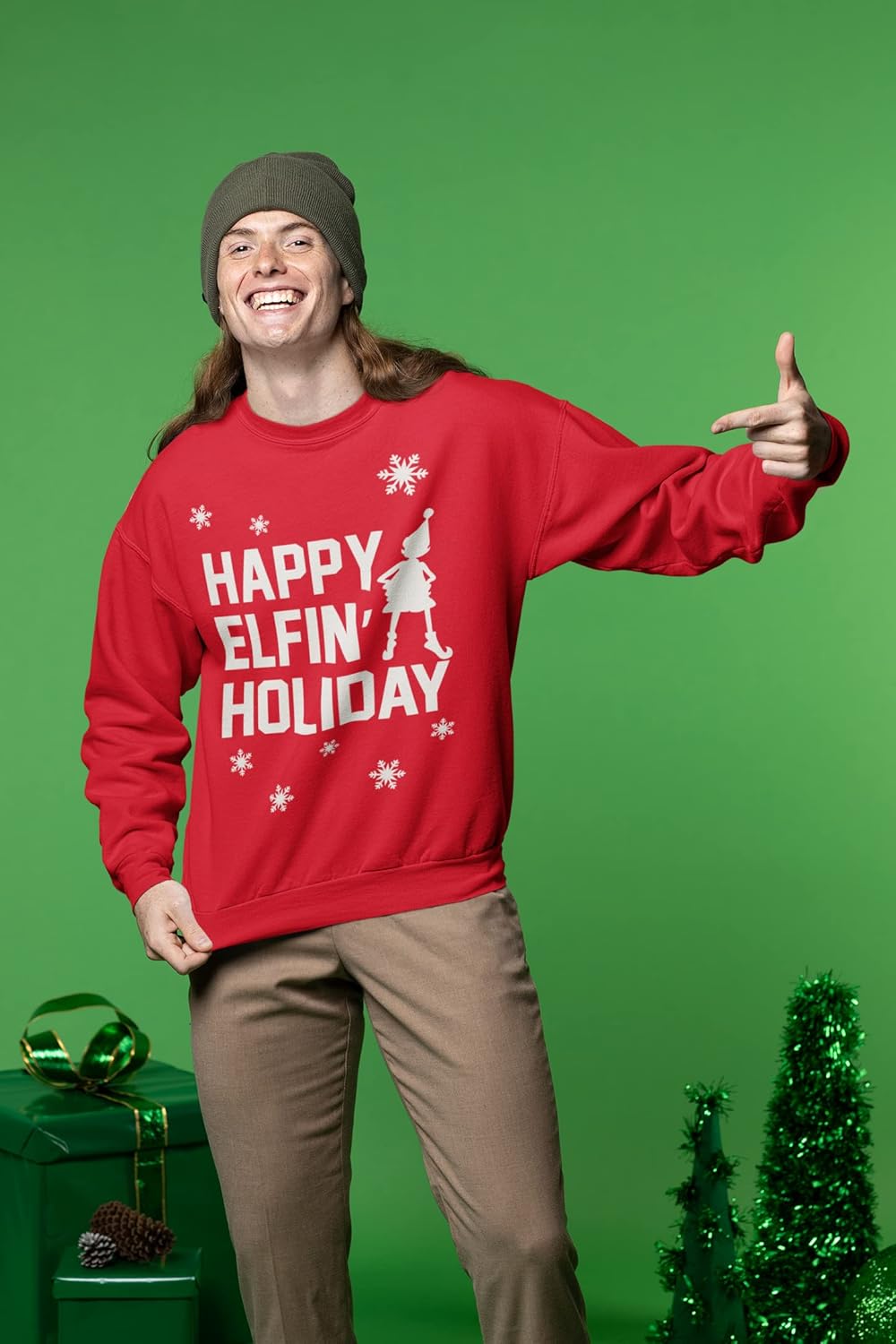 Wild Bobby Happy Elfin Holiday Christmas Unisex Crewneck Graphic Sweatshirt