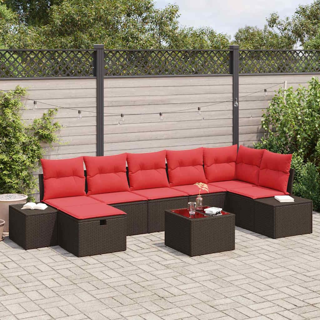 Nowoczesny zestaw sofy ogrodowej z poduszką, 8-częściowy, polirattan, brązowy, modułowy design, na taras i balkon