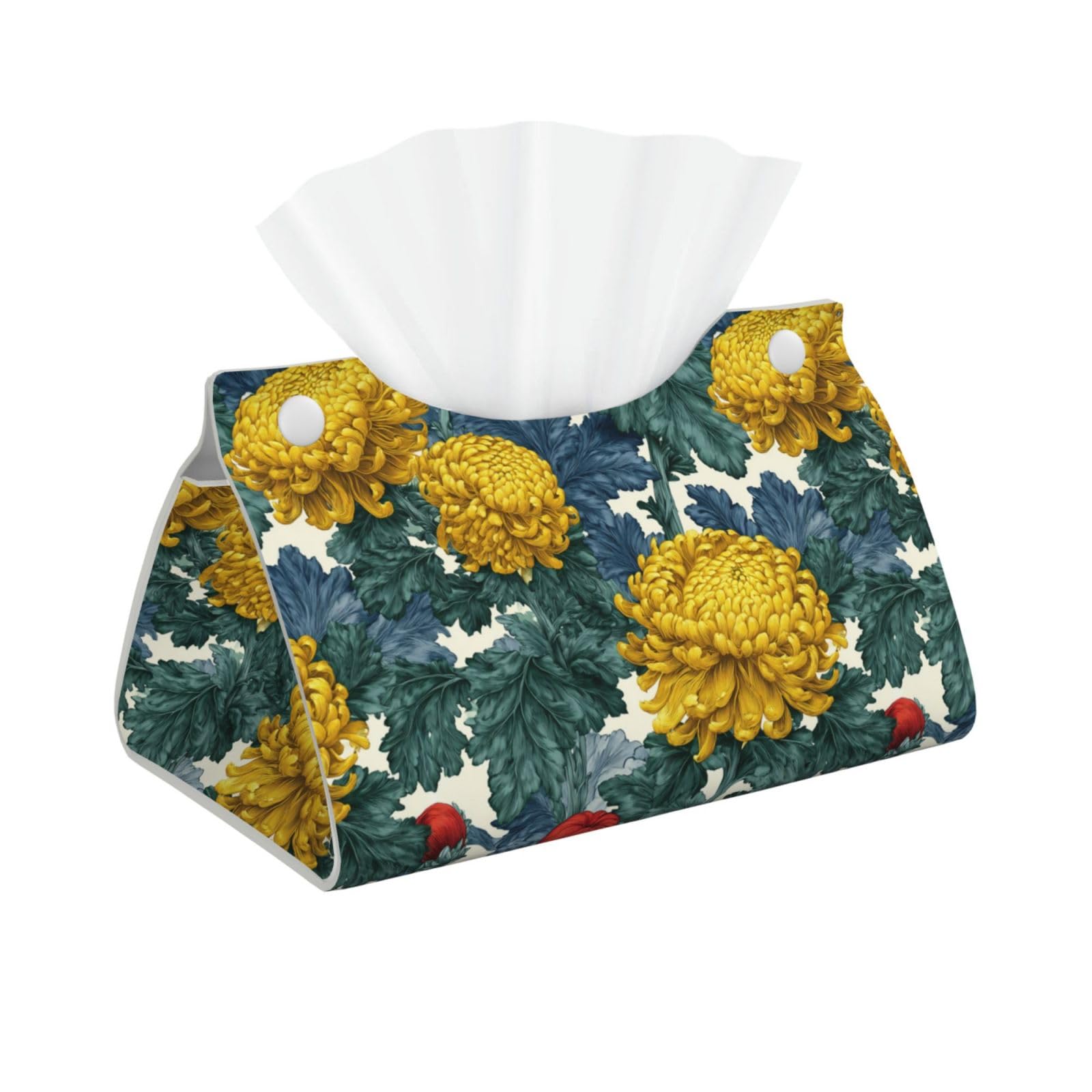 Yellow Flowers Green Leaf Pattern Tissue Box Cover Rectangle Pu Leather Tissue Box Holder for Car Bathroom Bedroom Desk Tabletop Decor