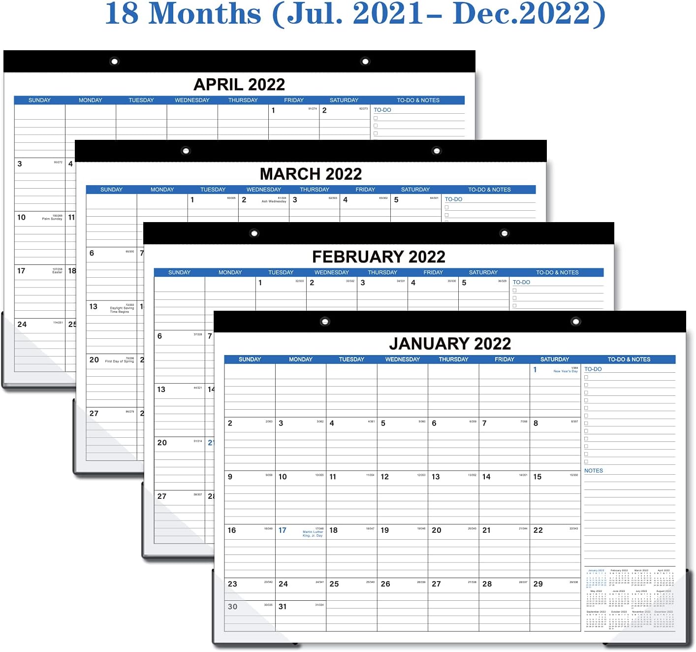 2021-2022 Desk Calendar - 18 Months Large Monthly Desk Calendar, 17"x 12" , Jul 2021 - Dec 2022, Desk Pad, Academic Desk Calendar with Corner Protectors, Ruled Blocks, To-do List & Notes , Easy Planning - Blue : Office Products