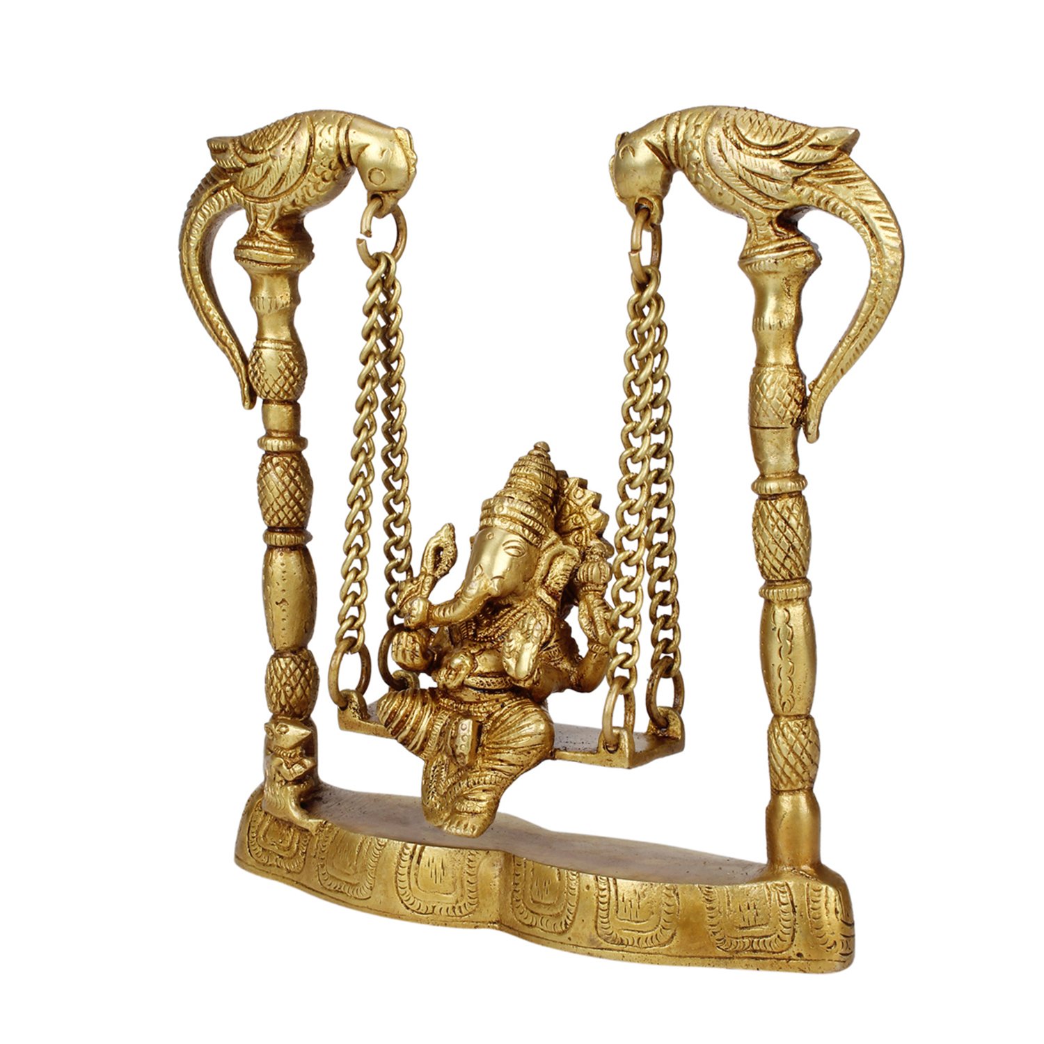Ganesh en laiton sur Jhoola Ganesh Swing Decor Showpiece Statue fabriquée à la main 20,3 cm, doré 1 pièce standard