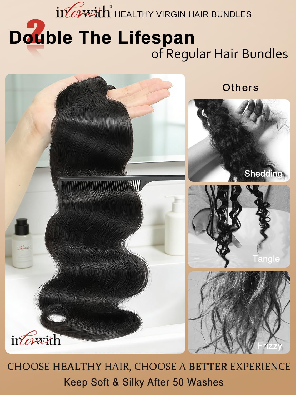 inlovwith Body Wave Bundles Human Hair, 100% Unprocessed Indian Healthy Virgin Hair Bundles for Women, Keep Texture After Multiple Washes(Single Bundle, 30 Inches)