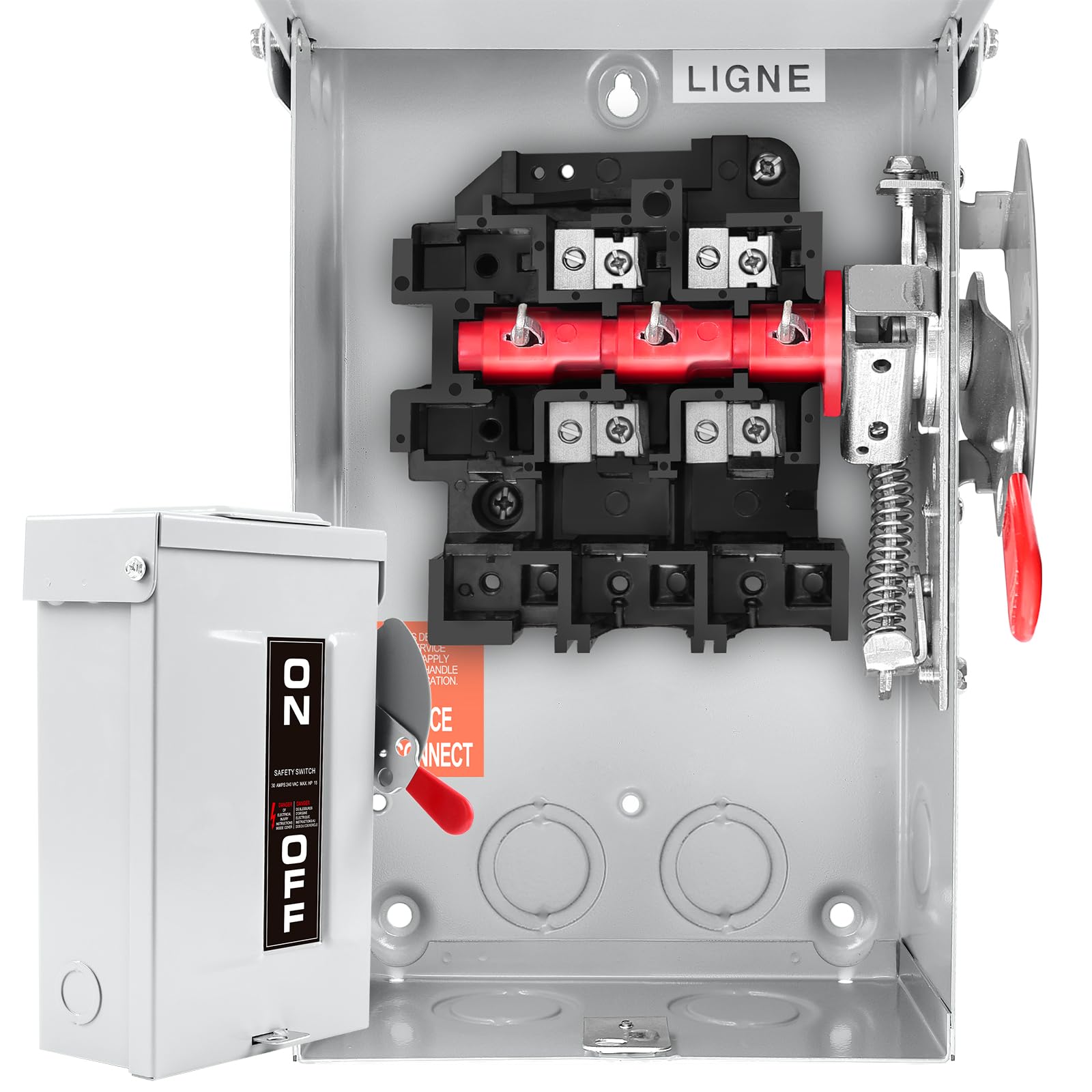 30 Amp Disconnect Switch Box,2 Pole Safety Switch,Non-Fusible,Indoor&Outdoor,Meeting NEMA 3R Standards,Galvanized Steel，Anti Corrosion and Rust Prevention,10-Year Warranty