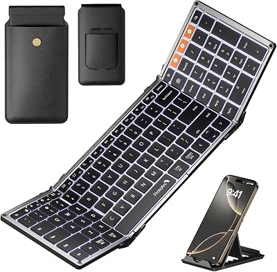 ProtoArc Backlit Foldable Keyboard, XK01 Plus Folding Portable Bluetooth Keyboard for Travel, True Full Size External Wireless Keyboards with Backlight for iPad Tablet Smartphone Laptop - Gray ClimatePartner certified
