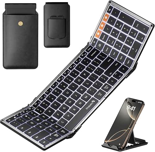 ProtoArc Backlit Foldable Keyboard, XK01 Plus Folding Portable Bluetooth Keyboard