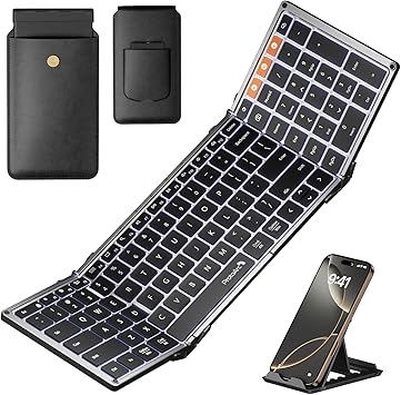 ProtoArc Backlit Foldable Keyboard, XK01 Plus Folding Portable Bluetooth Keyboard for Travel, True Full Size External Wireless Keyboards with Backlight for iPad Tablet Smartphone Laptop - Gray
