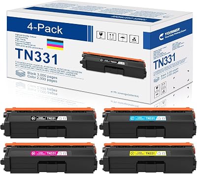TN331 TN-331 Toner Cartridges 4 Pack Replacement for Brother TN331BK TN331 Toner Compatible with HL-L8250CDN L8350CDW L9200CDW MFC-L8600CDW L8850CDW L9550CDW Black Cyan Magenta Yellow, 4 Pack