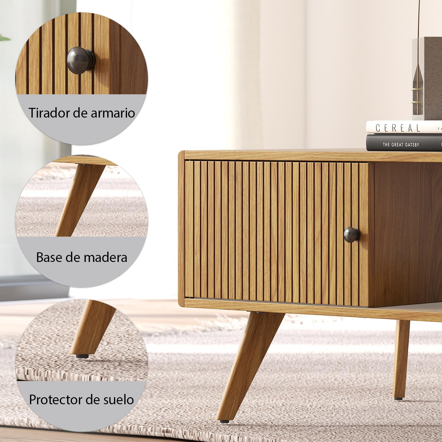 Manora Mesa de Centro con Almacenamiento, Mesa de Salón Rectangular, Patas de Madera Maciza, Mesa Auxiliar Moderna para Salón, Balcón, Oficina, 105 x 45 x 55cm, Roble