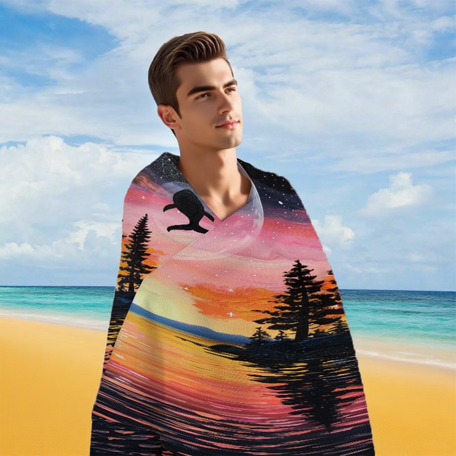 Duży ręcznik z mikrofibry XXL 220 x 100 cm ręcznik plażowy krajobraz delfin ręczniki na siłownię szybkoschnące cienkie i kompaktowe ręczniki kąpielowe z torbą, ręcznik plażowy odporny na piasek dla