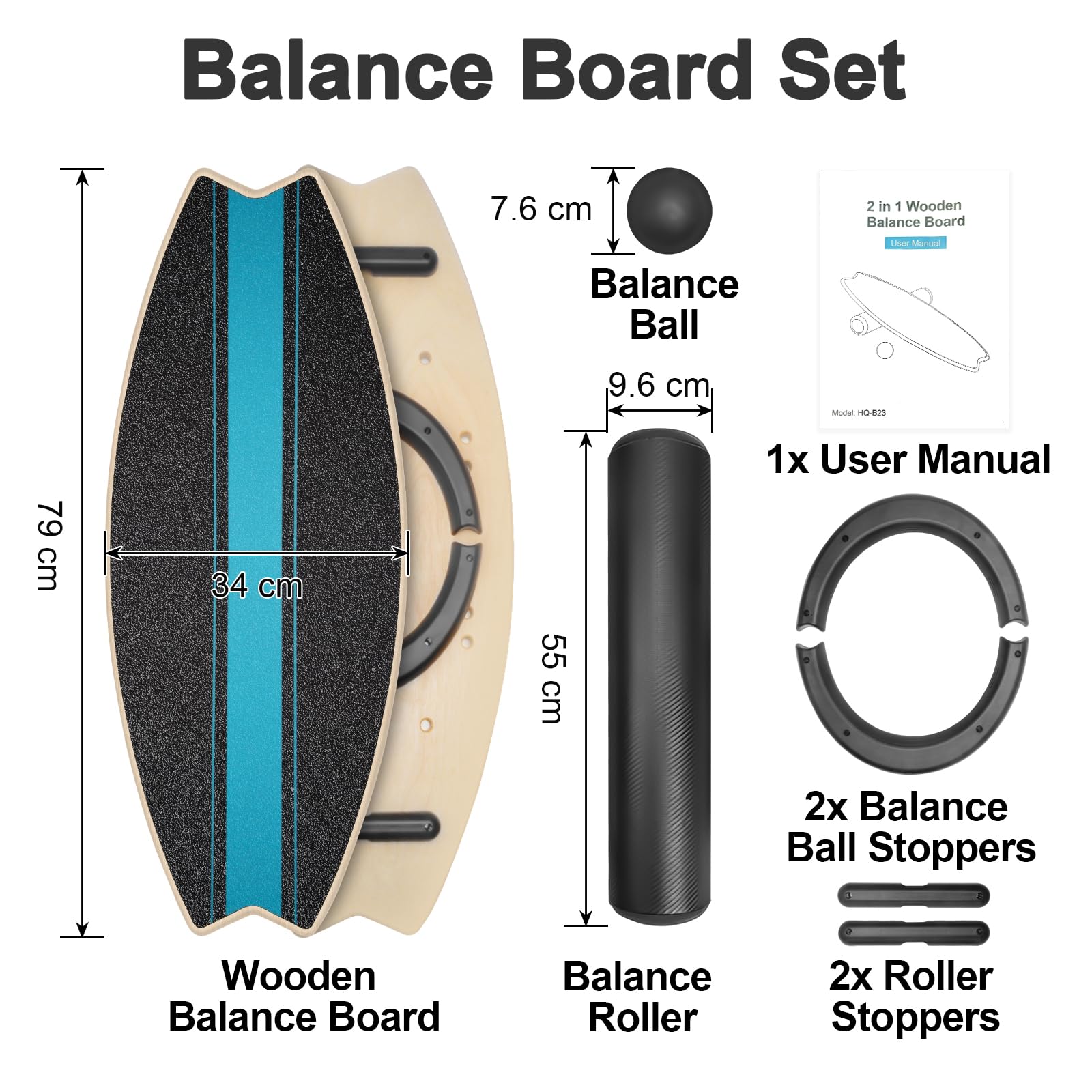 Diesisa Balance Board: Tavola Oscillante Per Surf 7 In 1 - Set Di Tavola Per Equilibrio In Legno Con Rullo E Palla Per Equilibrio - Balance Trainer Per Allenamento Di Surf, Fitness, Riabilitazione