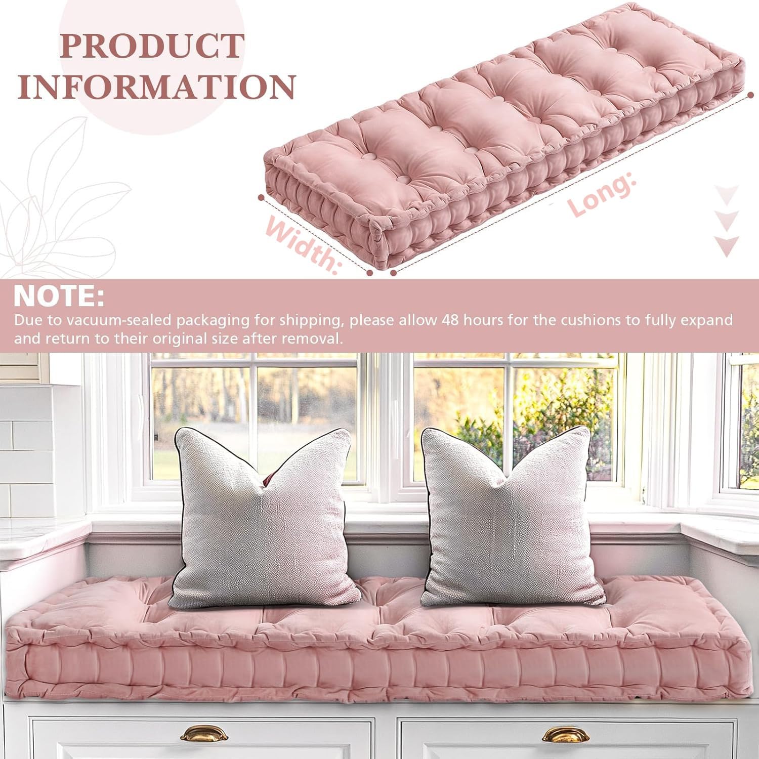 Coussin de Banc Interieur 1 2 3 ou 4 Places, Coussin de Siège de Banc 120x40/100x40/140x40/80x40cm Coussin d'assise pour Banc 10cm d'épaisseur Mobilier Coussin De Sol(Rose,200x40x10cm)