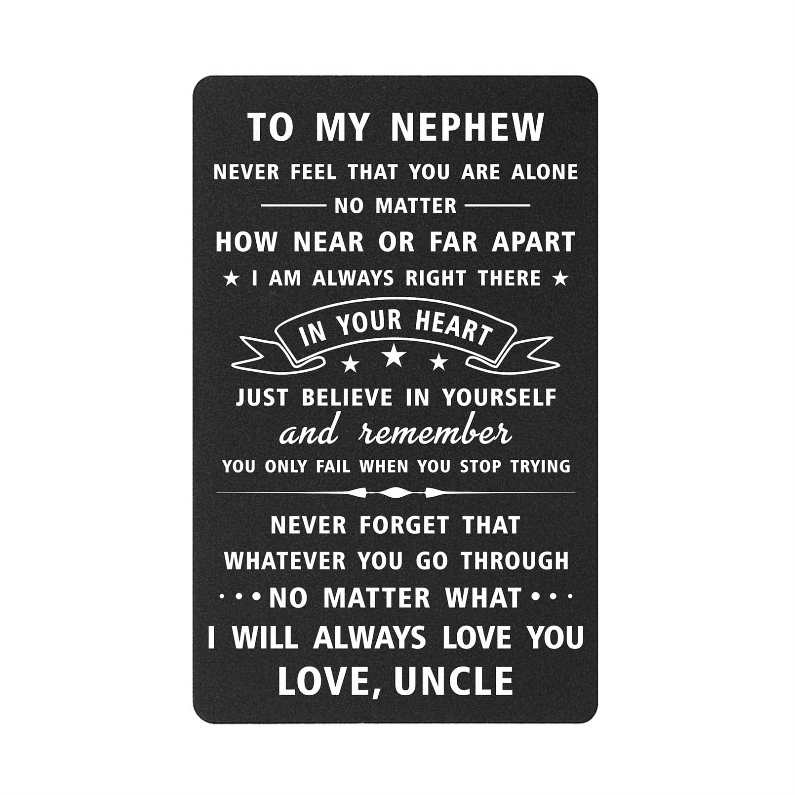 DEGASKEN To My Nephew Gifts from Uncle, Love Nephew Christmas Card for Men Boys, Metal Engraved Wallet Card for Wedding Graduation