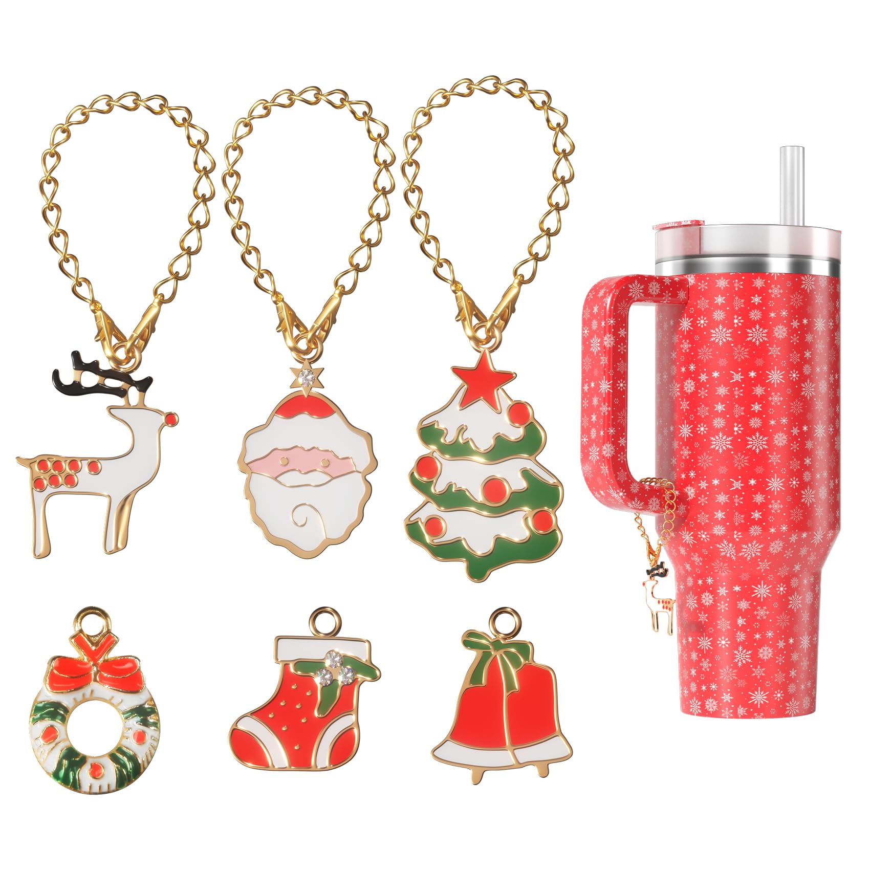 Christmas Charm Accessories for Stanley Cup,6PCS Christmas Pendants for Mugs Water Bottle,Handle Charm for Stanley Tumbler