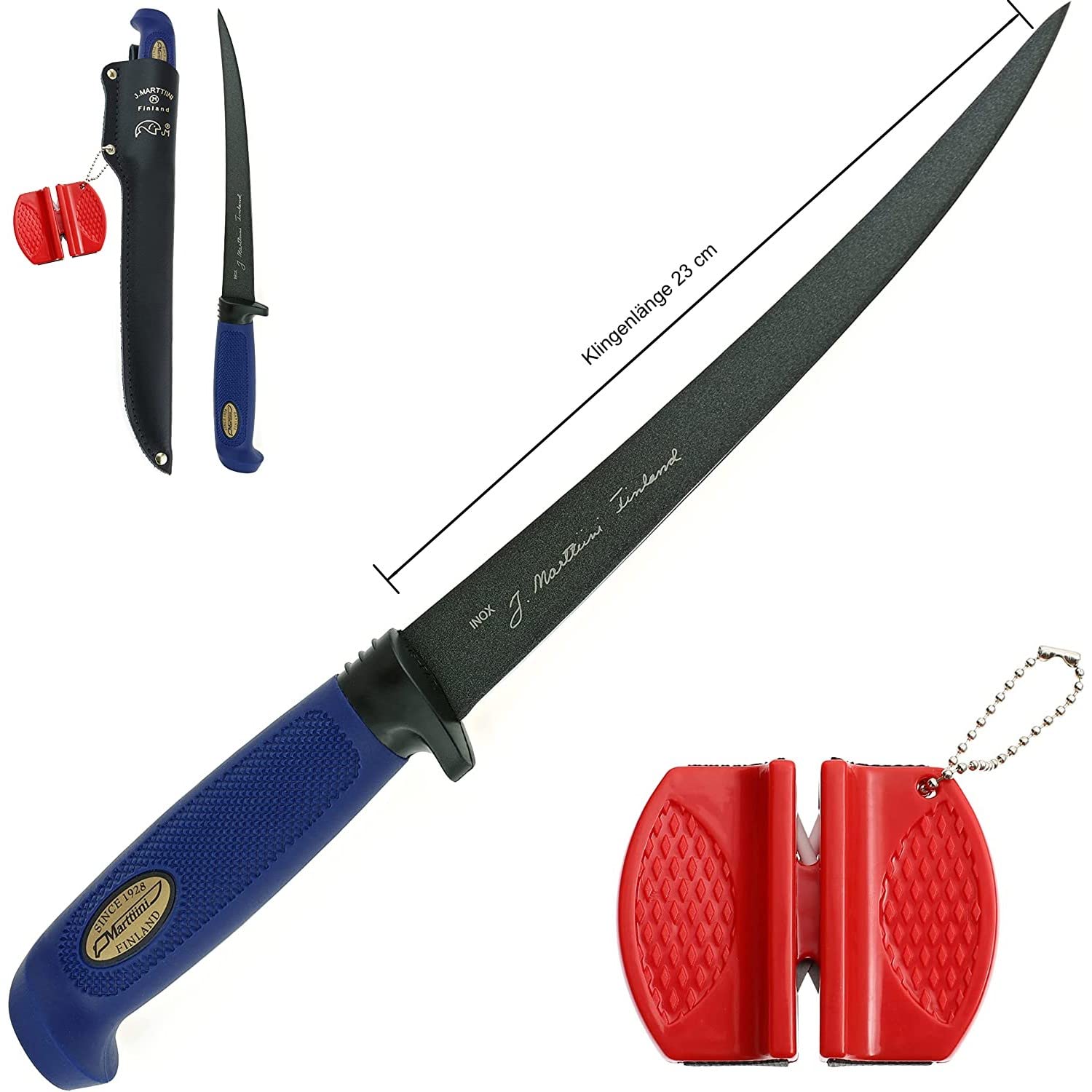 Marttiini, coltello per sfilettare Martef, 36 cm, lama 23 cm, rivestito + affilacoltelli Lansky Crock Stick