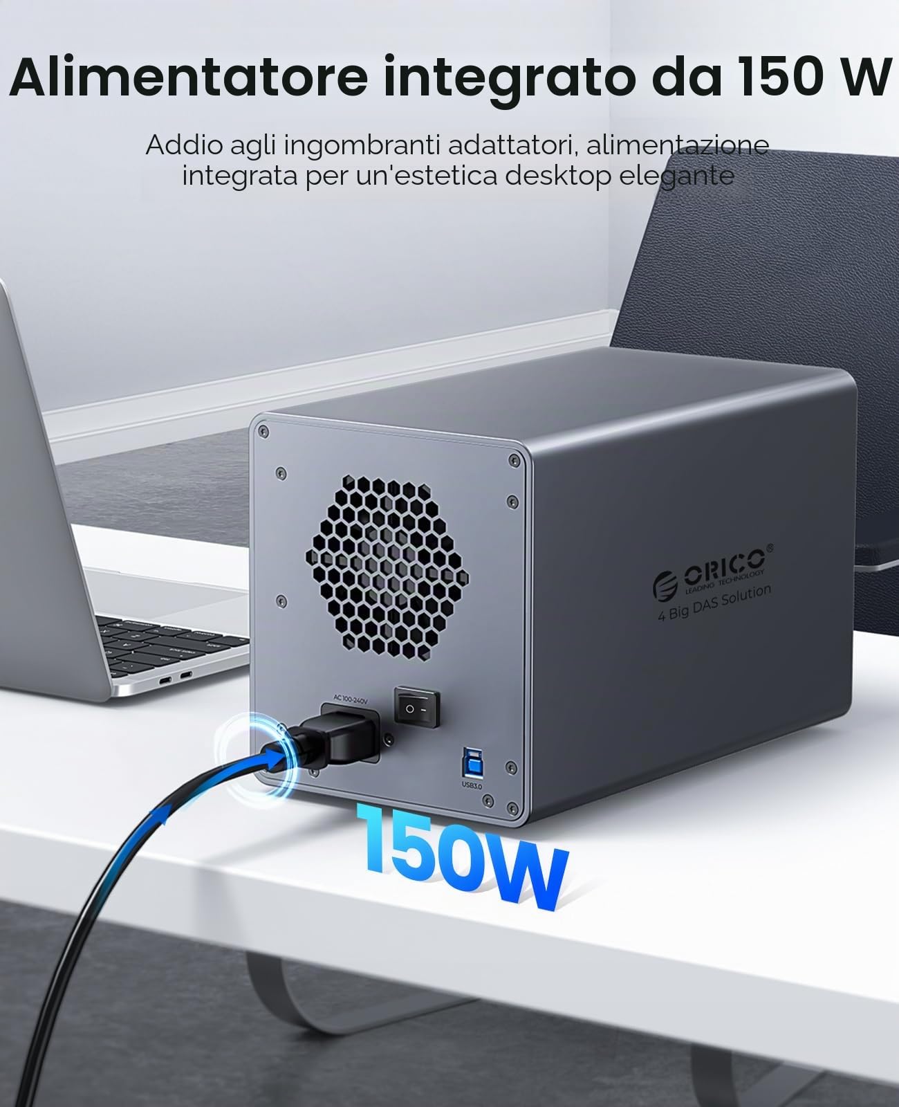 ORICO Docking Station per Disco Rigido Alluminio da 3,5 Pollici SATA a USB 3.0, 4 Slot per SSD/HDD, con Alimentatore e Ventola, Compatibile con MacOS e Windows (9848U3)