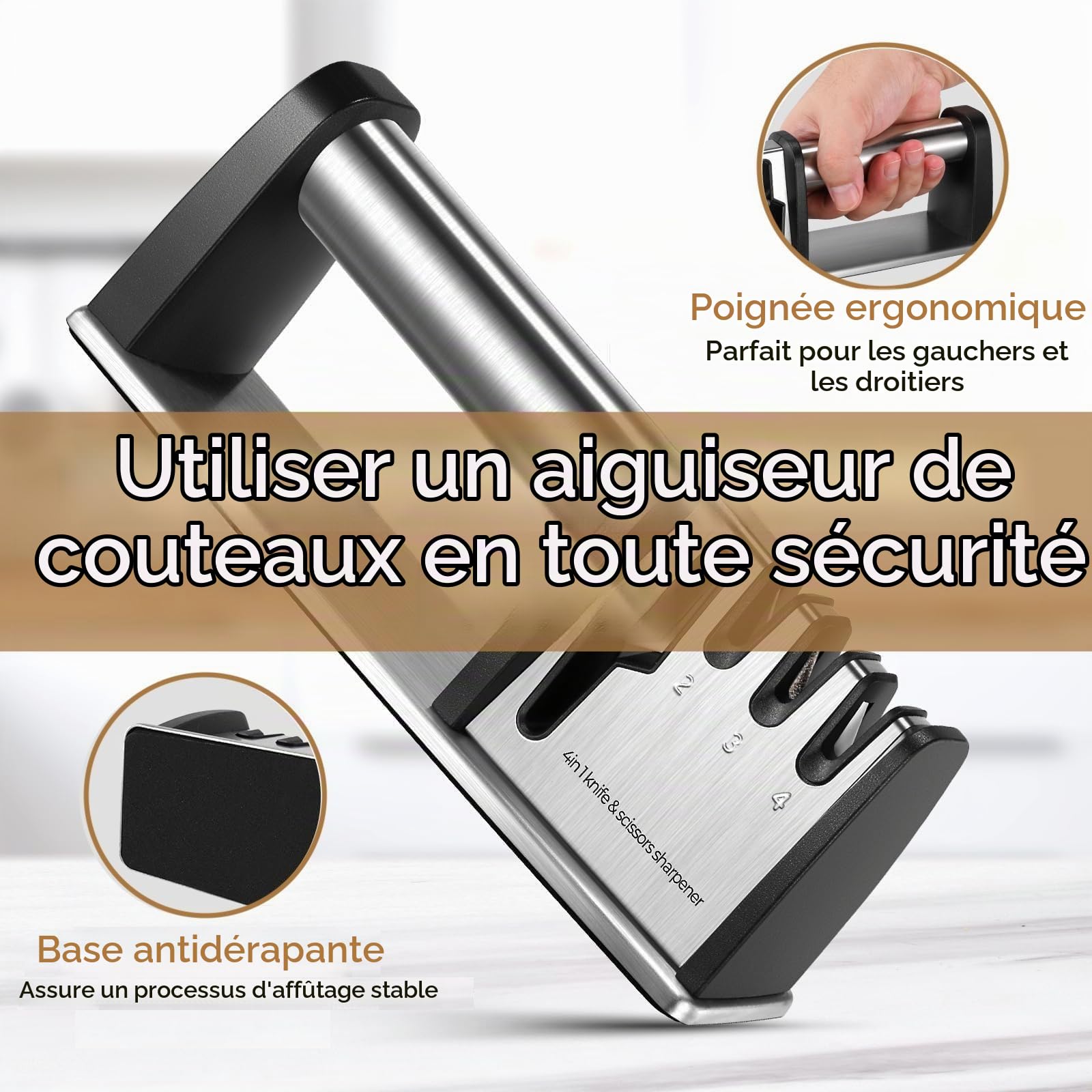 Aiguiseur de Couteaux Professionnel 2024-Upgrade - Acier Inoxydable